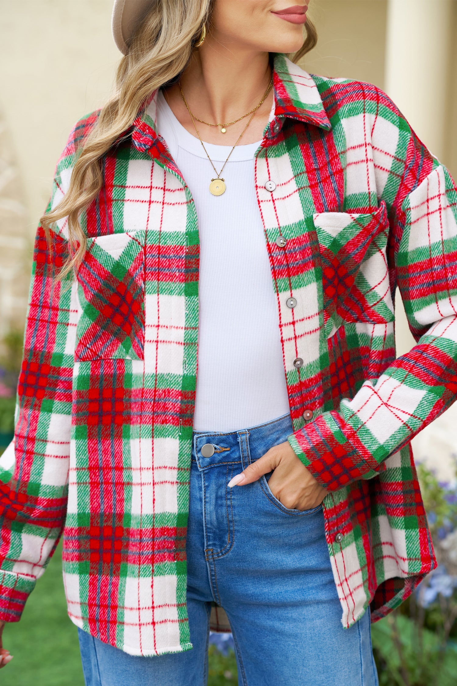 Red Plaid Casual Flannel Shacket - eAura