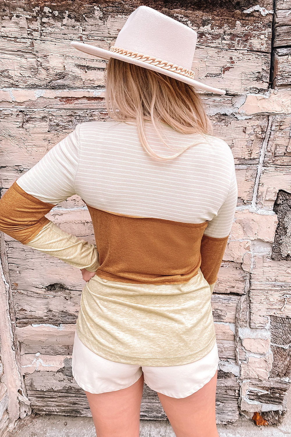 Orange Striped Colour Block Henley Top eAura