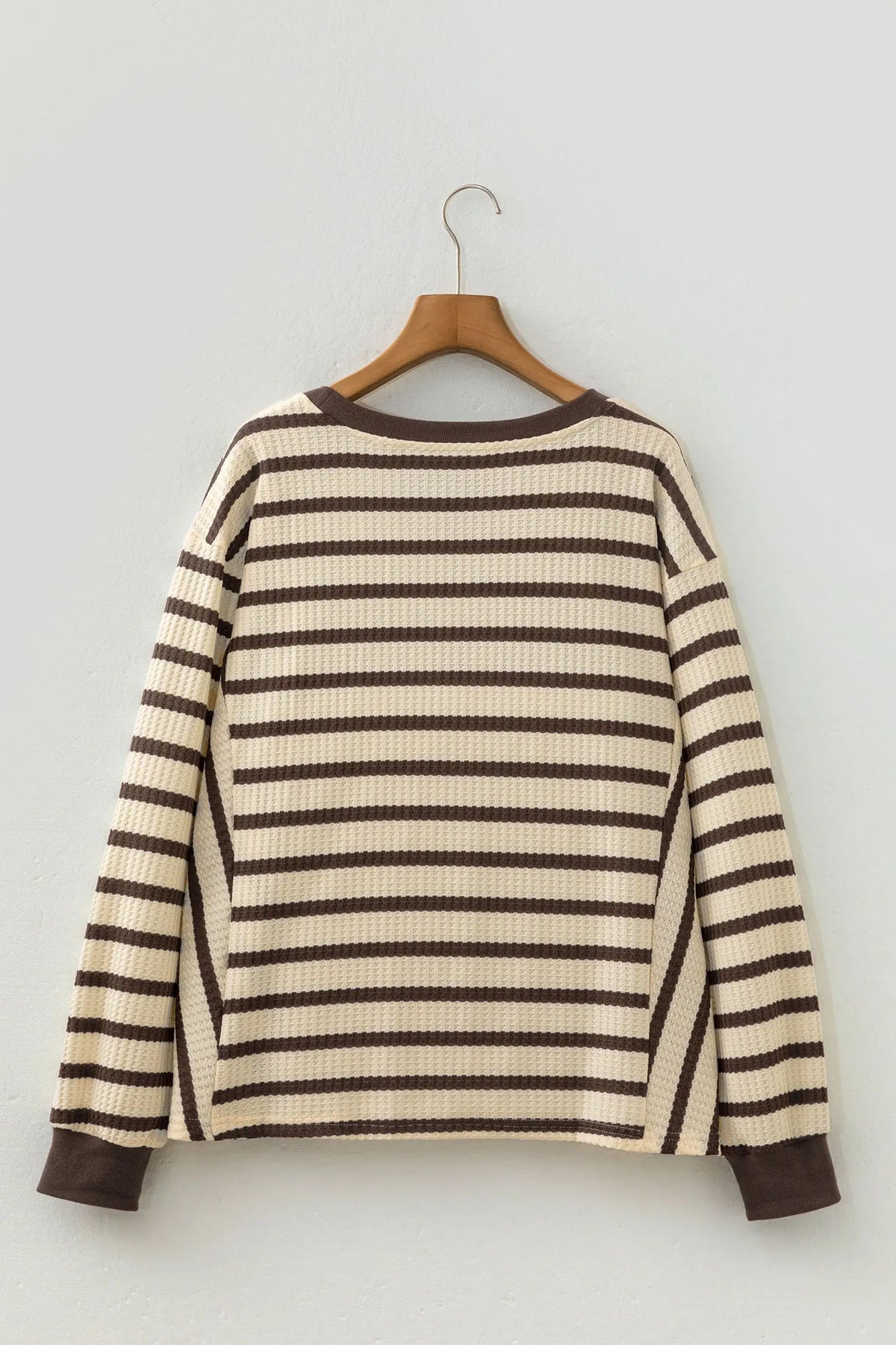 Patchwork Ribbed Cuff Casual Pullover Sweatshirt – Brown Stripe