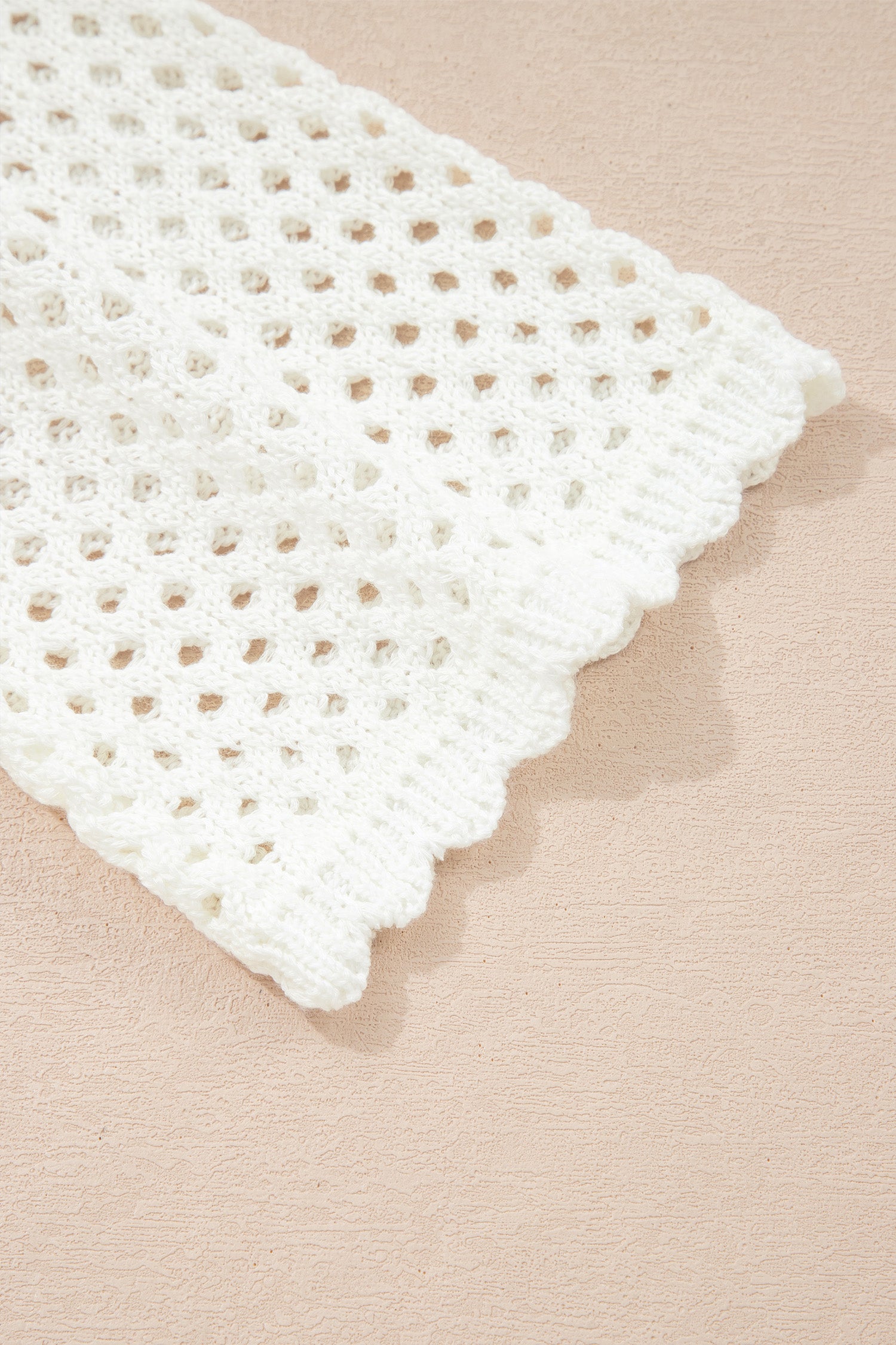 Scalloped Trim Hollow Out Knit Long Sleeve Top – Yellow Cream
