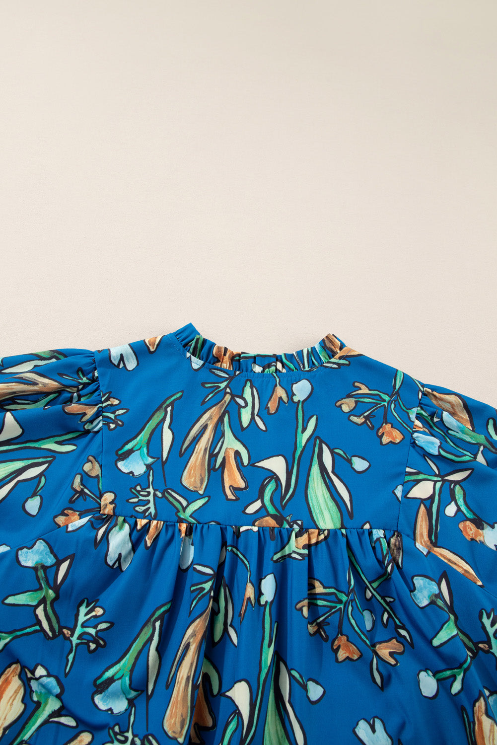 Blue Floral Notched V Neck Half Sleeve Plus Size Blouse BB Fashion Outlet