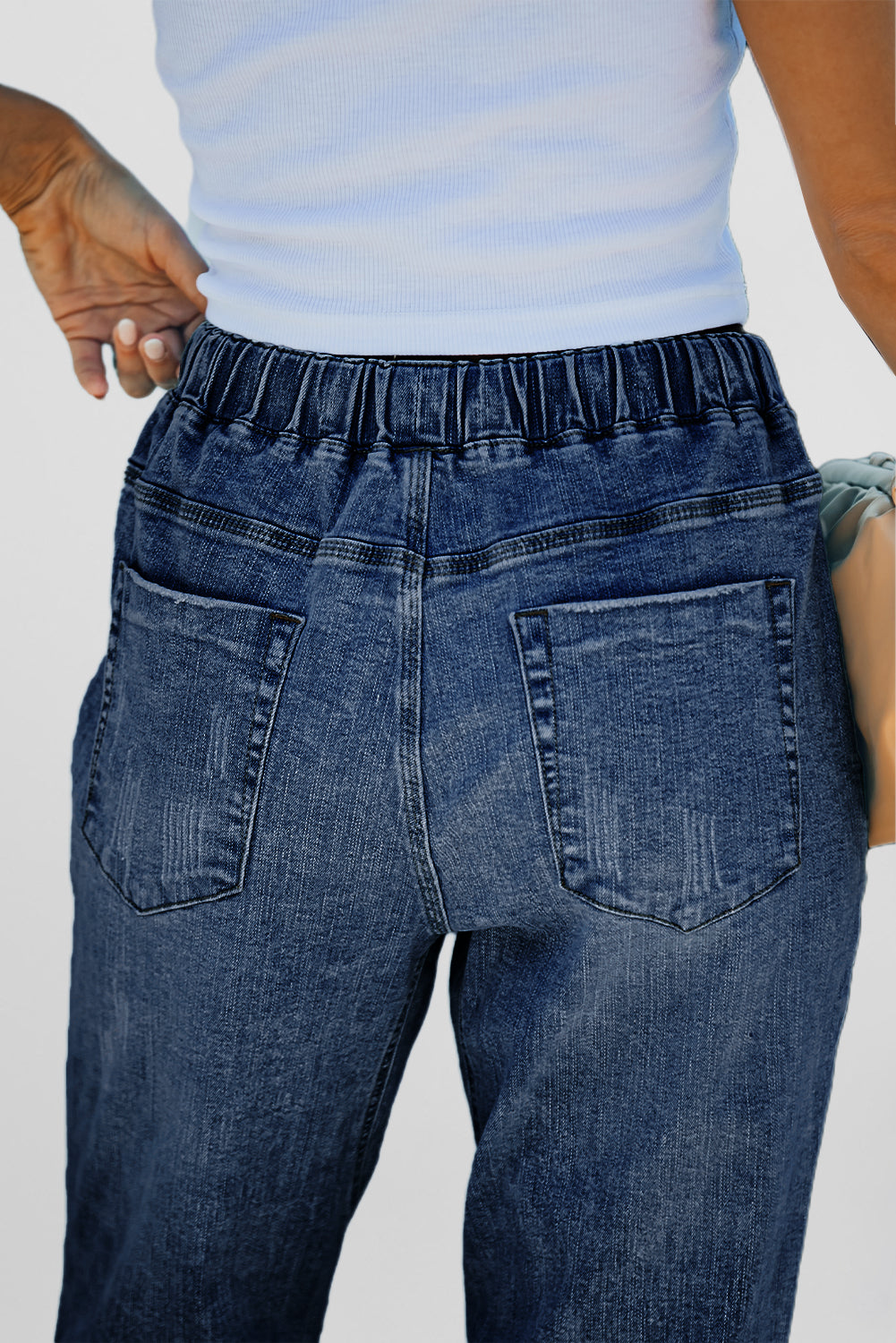 Distressed Pocketed Denim Jogger – Blue