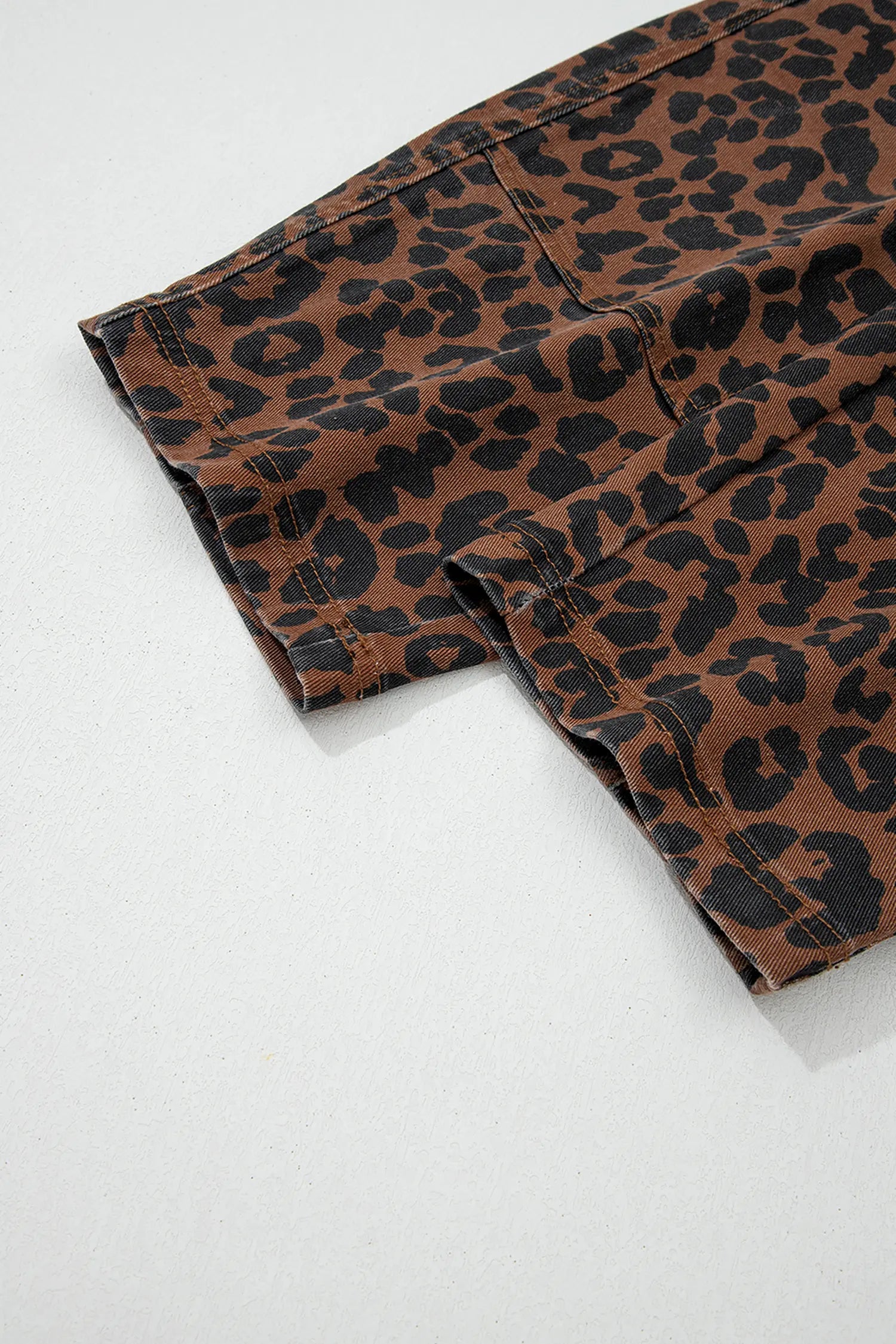 Brown Clear Seam Detail Patchwork Leopard Print Barrel Jeans
