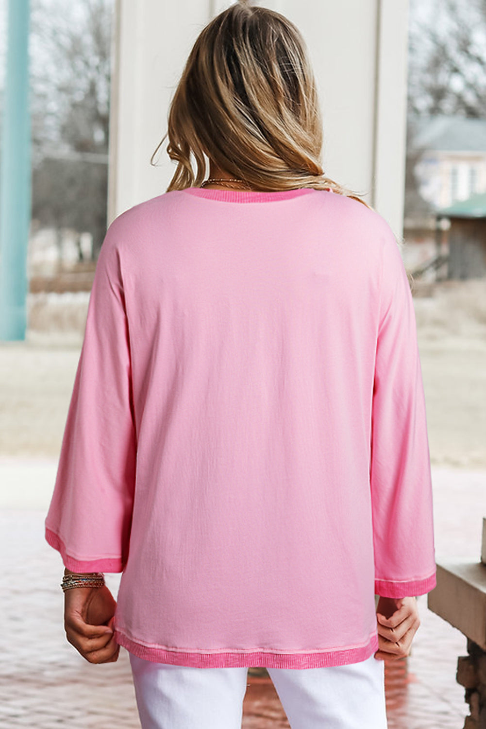 Bonbon Oversized Patched High Low Bracelet Sleeve Plus Size T Shirt BB Fashion Outlet