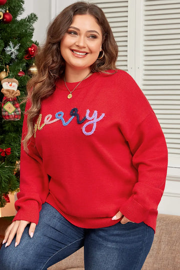 Tinsel merry Pattern Drop Shoulder Plus Size Sweater