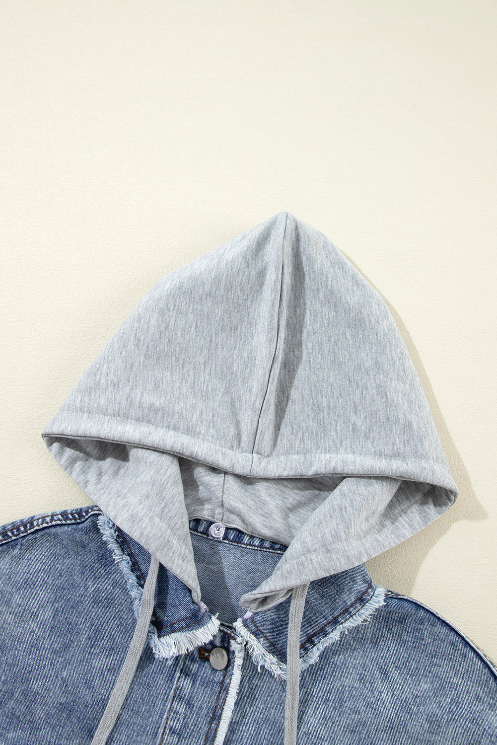 Beau Blue Plaid Print Patchwork Hooded Raw Hem Denim Jacket Beagle Boutique Fashion Outlet
