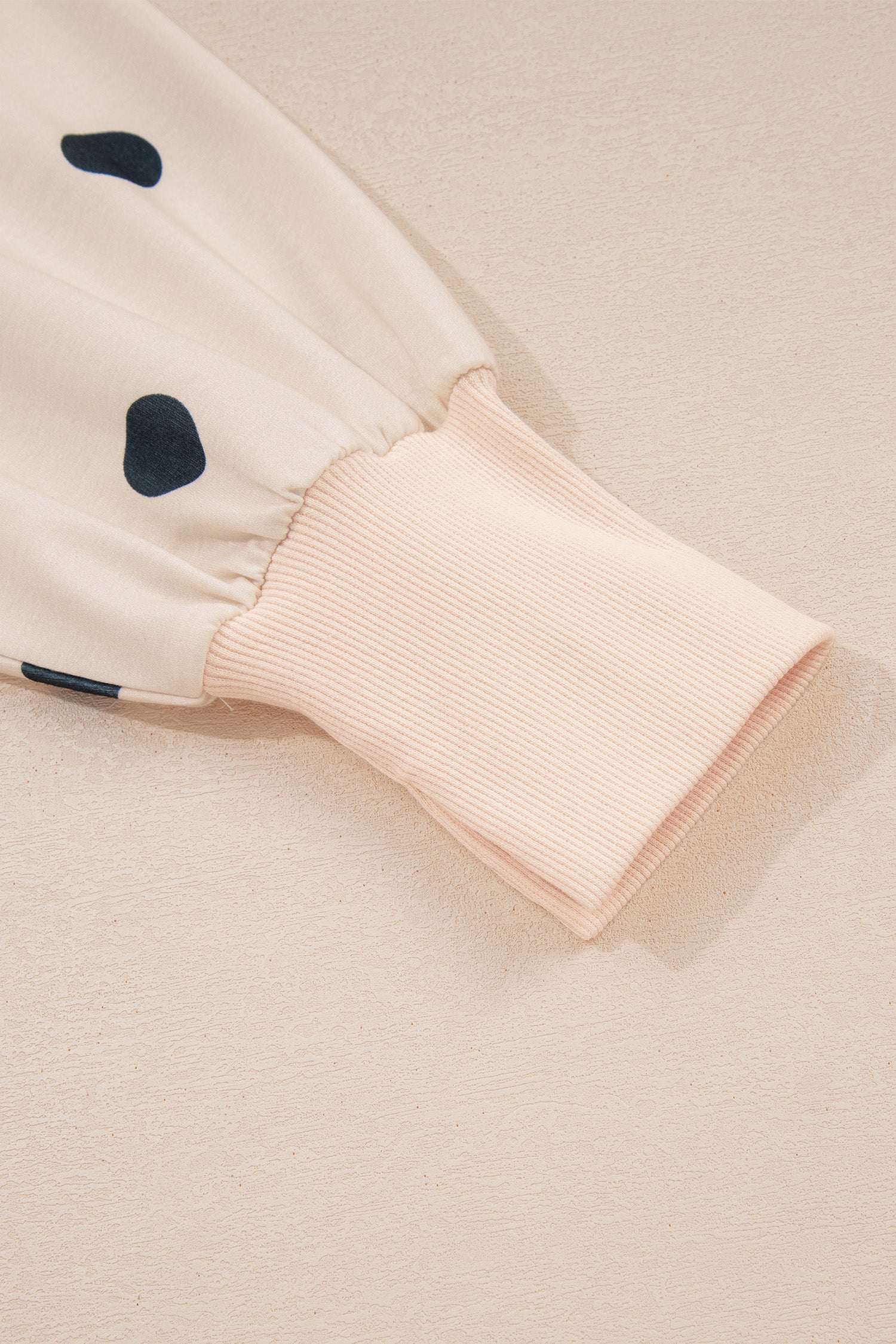 Loose-fit Long Sleeve Round Neck Polka Dot Tunic Sweatshirt – Beige