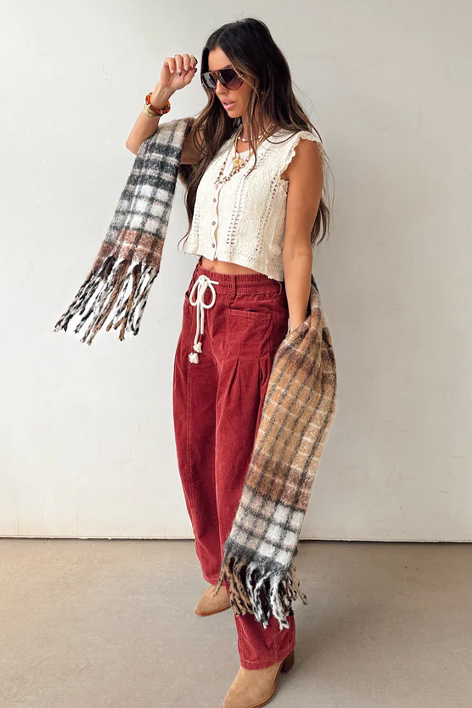 Elastic Waist Drawstring Corduroy Casual Pants – Racing Red