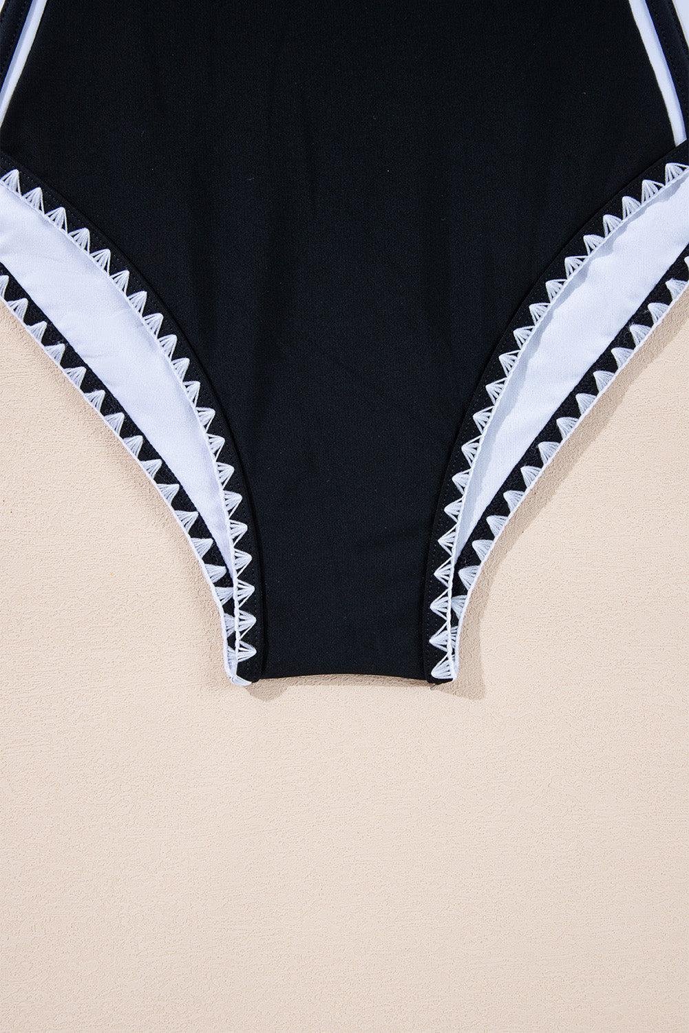 Black Colour Block Ric Rac Trim U Neck One Piece Swimsuit eAura