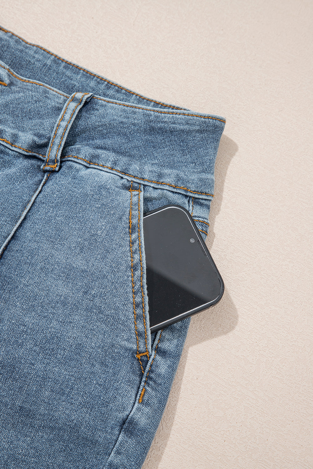 Double Button High Waist Piping Trim Bootcut Jeans - eAura