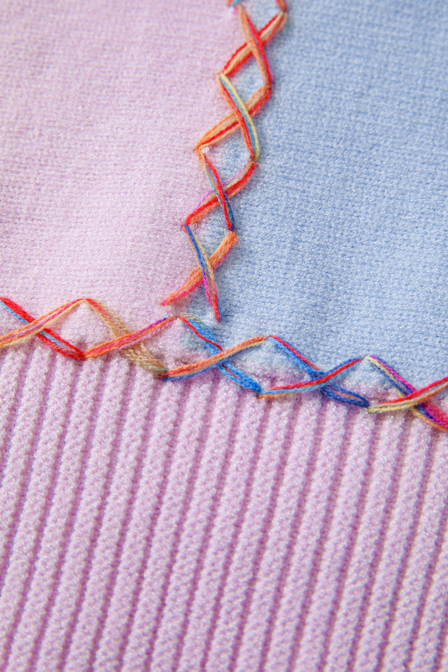 Rainbow Stitching Balloon Sleeve Relaxed Sweater - eAura