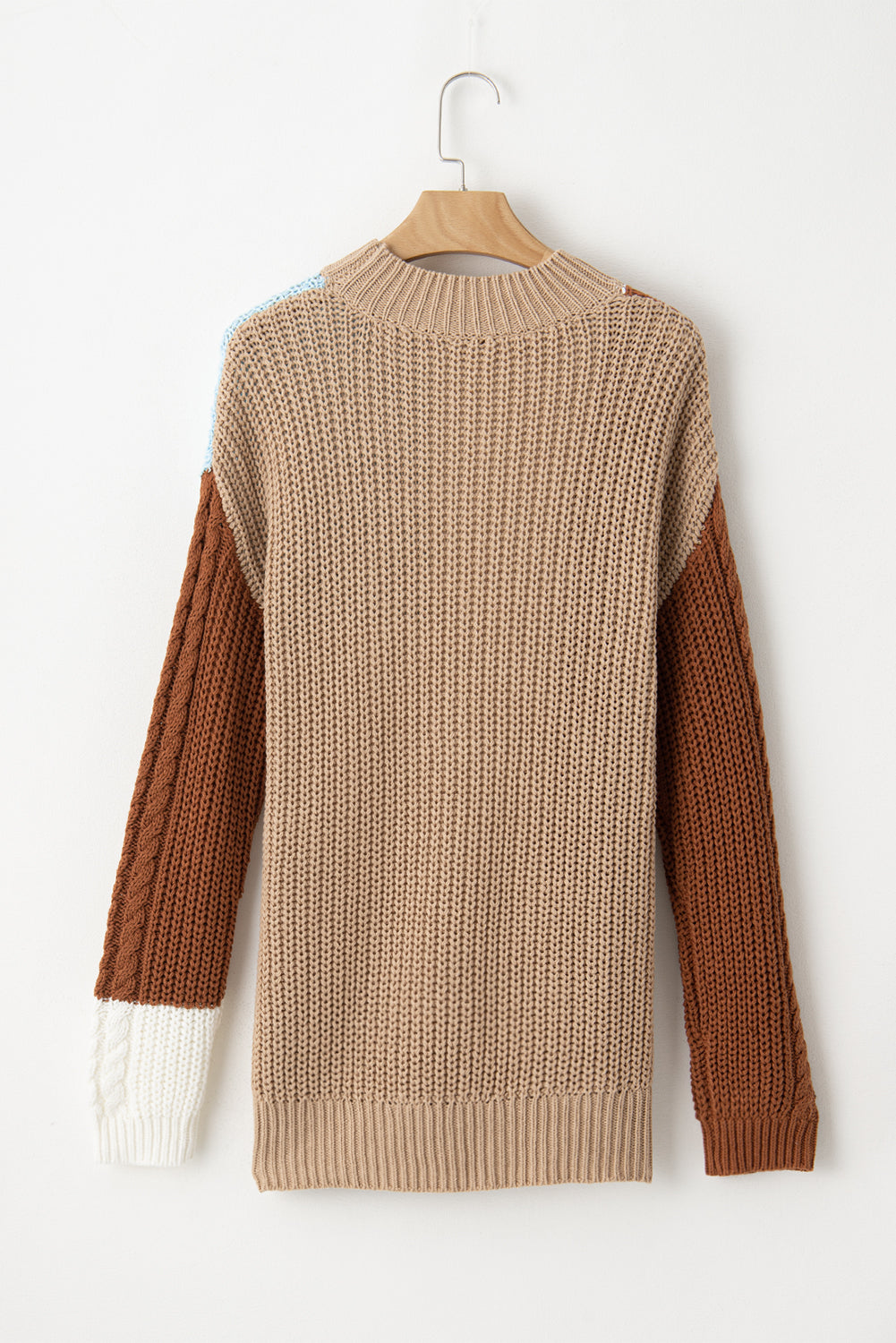 Khaki Mix Textured Knit Colourblock Patchwork Sweater eAura