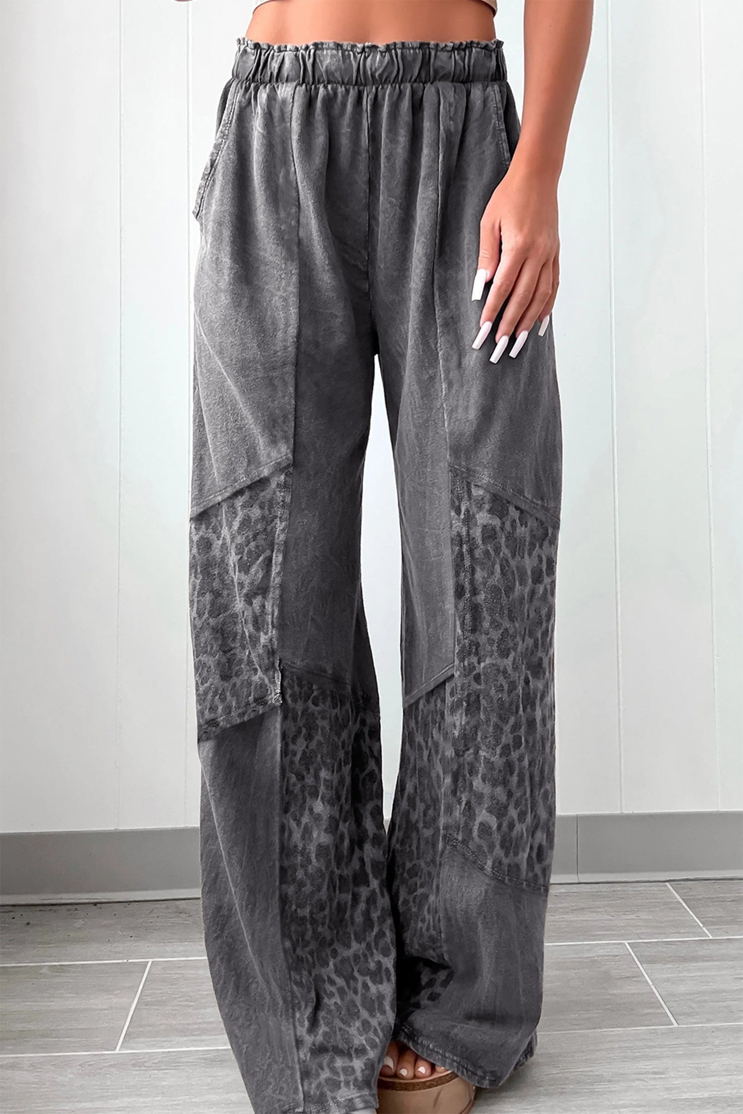 Mineral Wash Leopard Patchwork Trousers - eAura