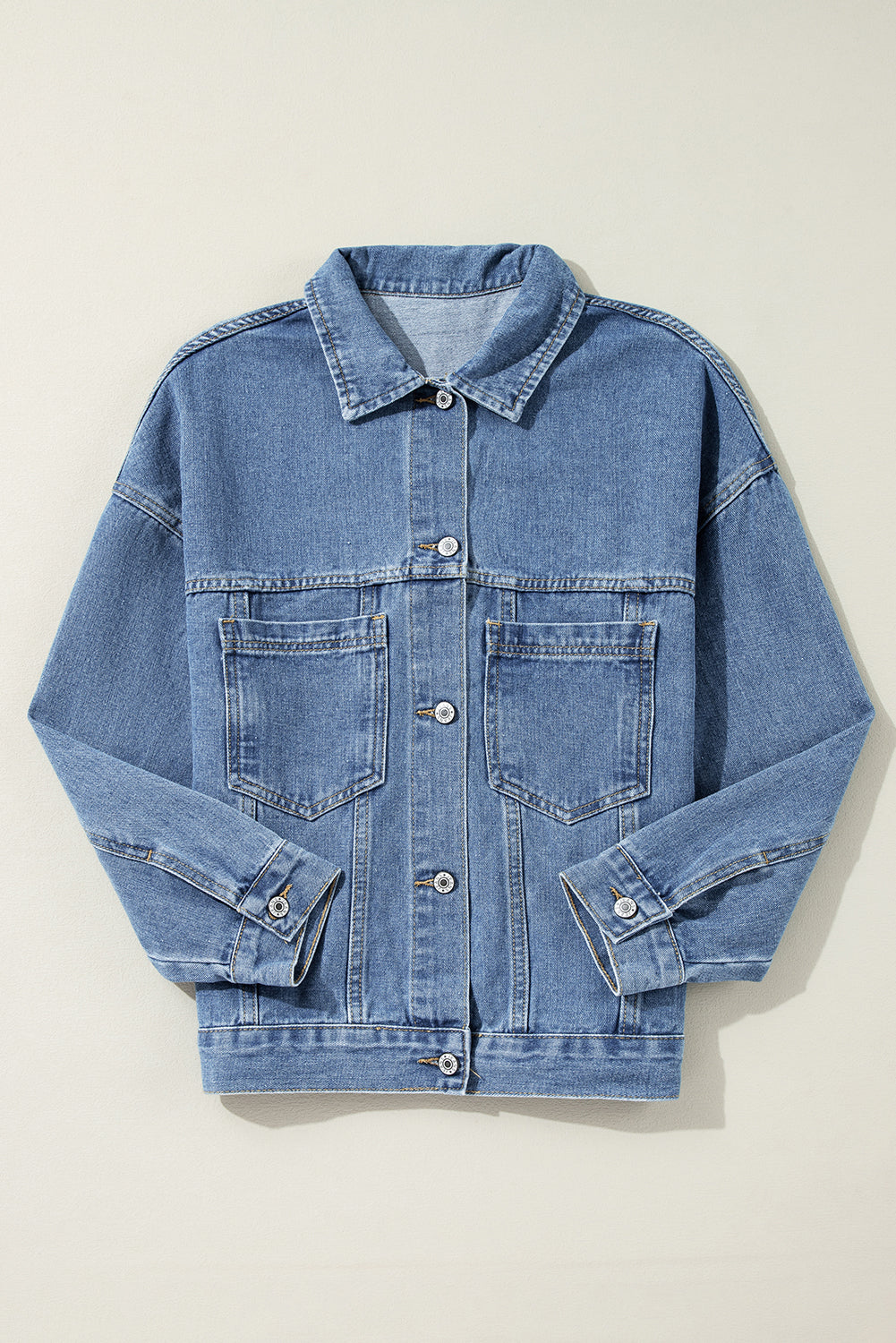 Light Blue Washed Oversize Pocketed Denim Jacket eAura
