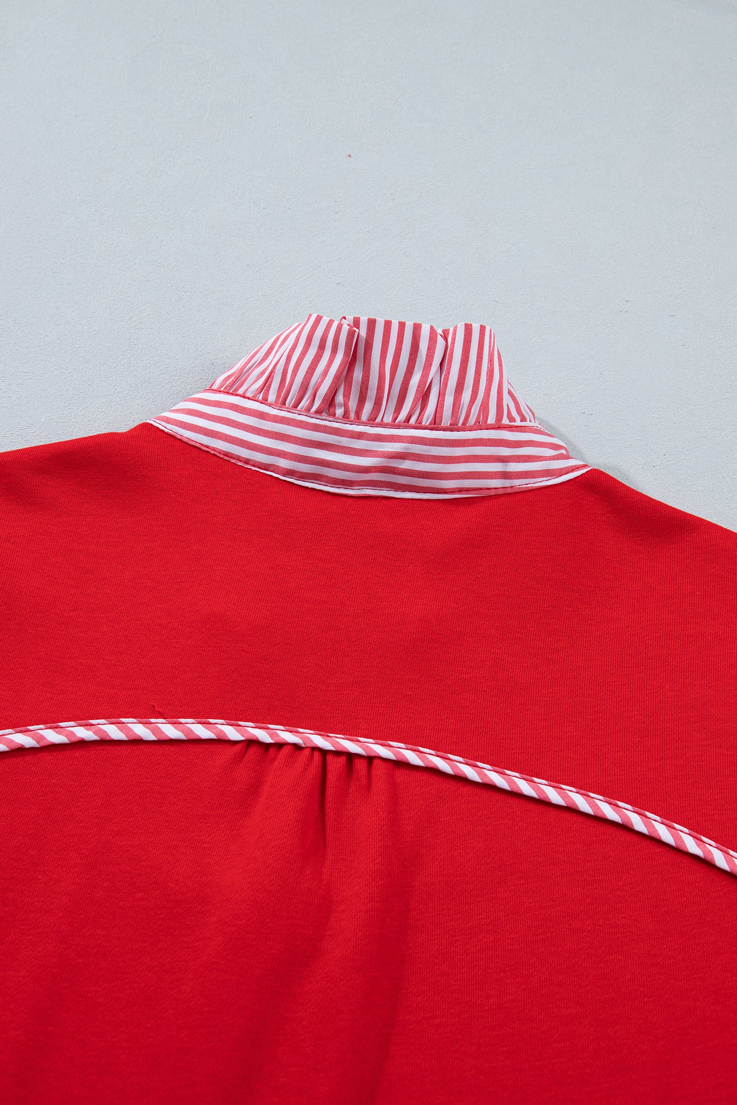 Striped Frilled Collar Short Sleeve Blouse