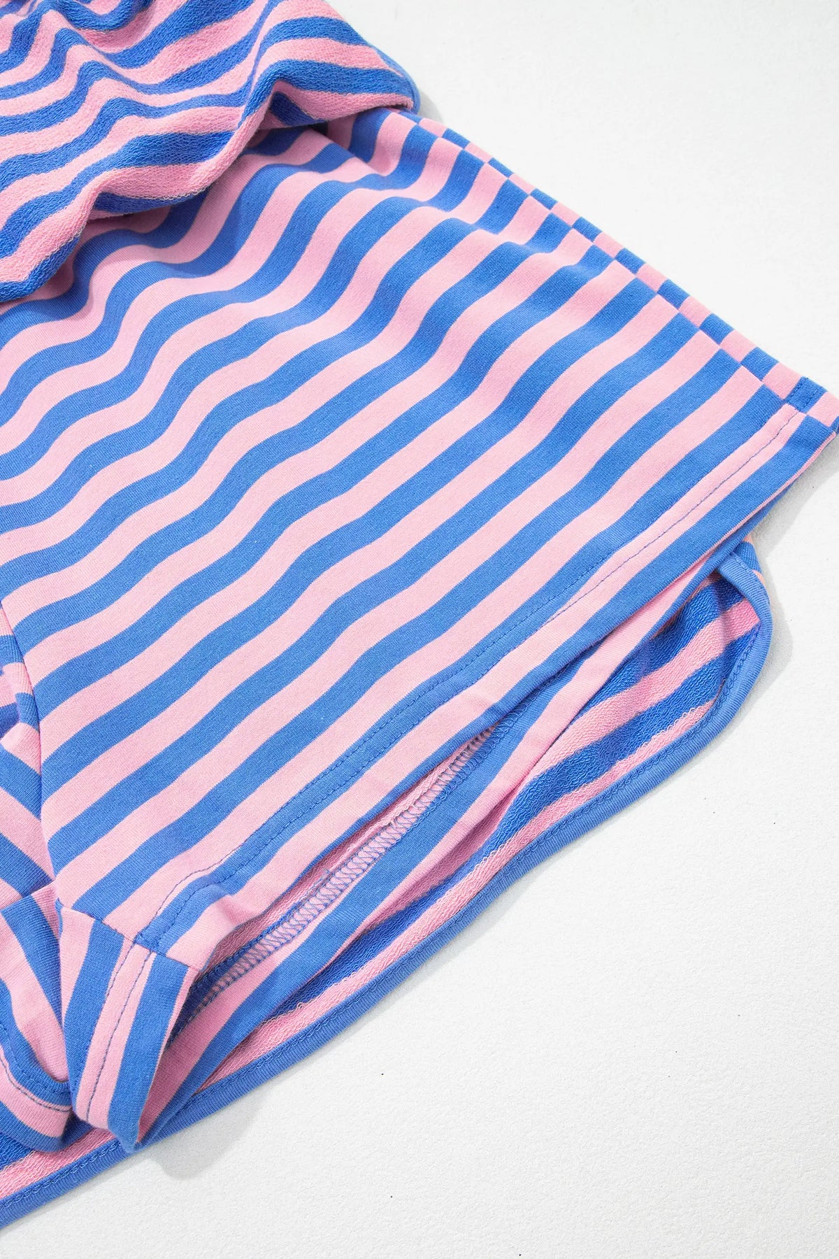Relaxed Short Sleeve Top Elastic Waist Drawstring Skort 2pcs Set – Pink Stripe