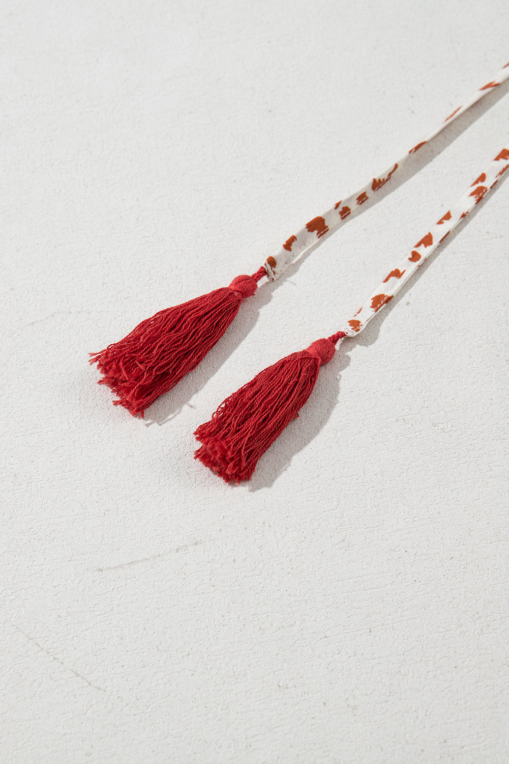 Red Printed Embroidery Detail Tie Split Neck Blouse eAura