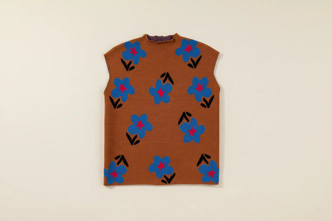 Floral High Neck Sweater Vest - Sweaters & Cardigans/Sweater Vests