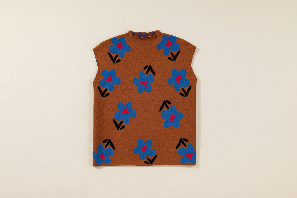 Floral High Neck Sweater Vest - Sweaters & Cardigans/Sweater Vests