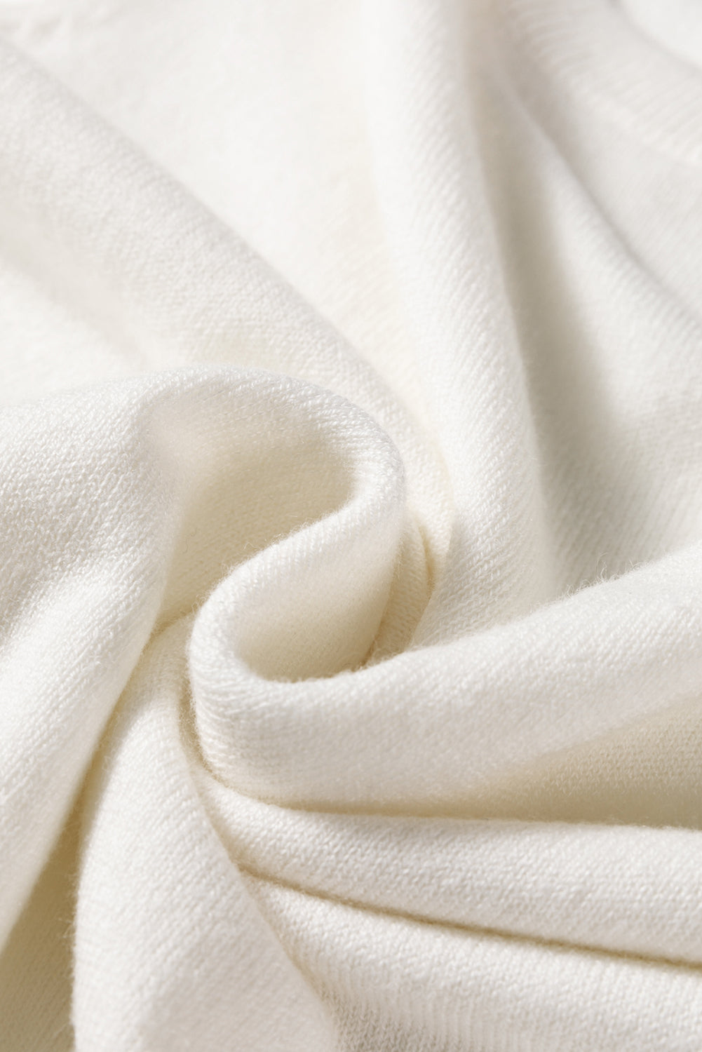 White Button Split Cuffs Round Neck Slim Sweater - eAura