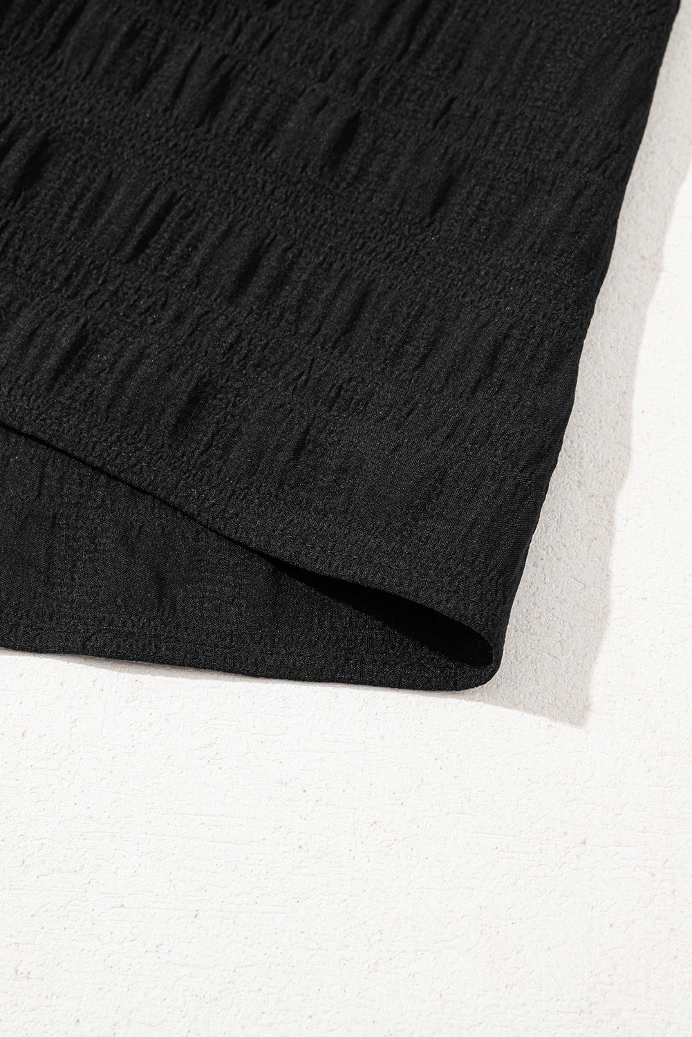 Black Textured Ruffled Sleeve Round Neck Top eAura