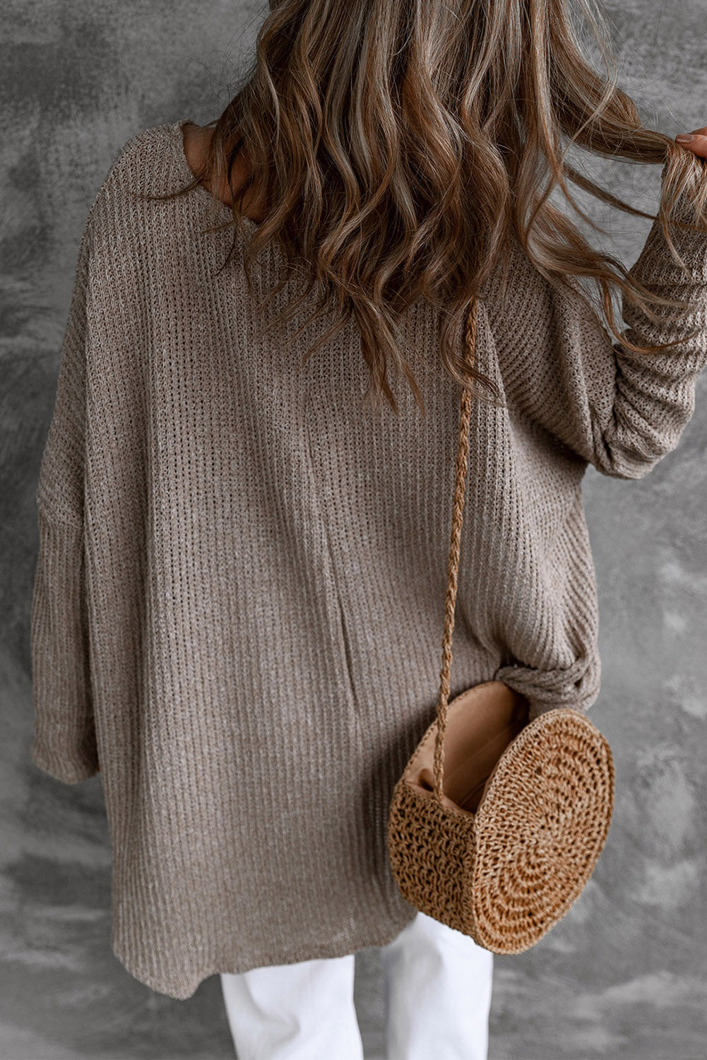Grey Slouchy Dolman Sleeve High Low Sweater eAura