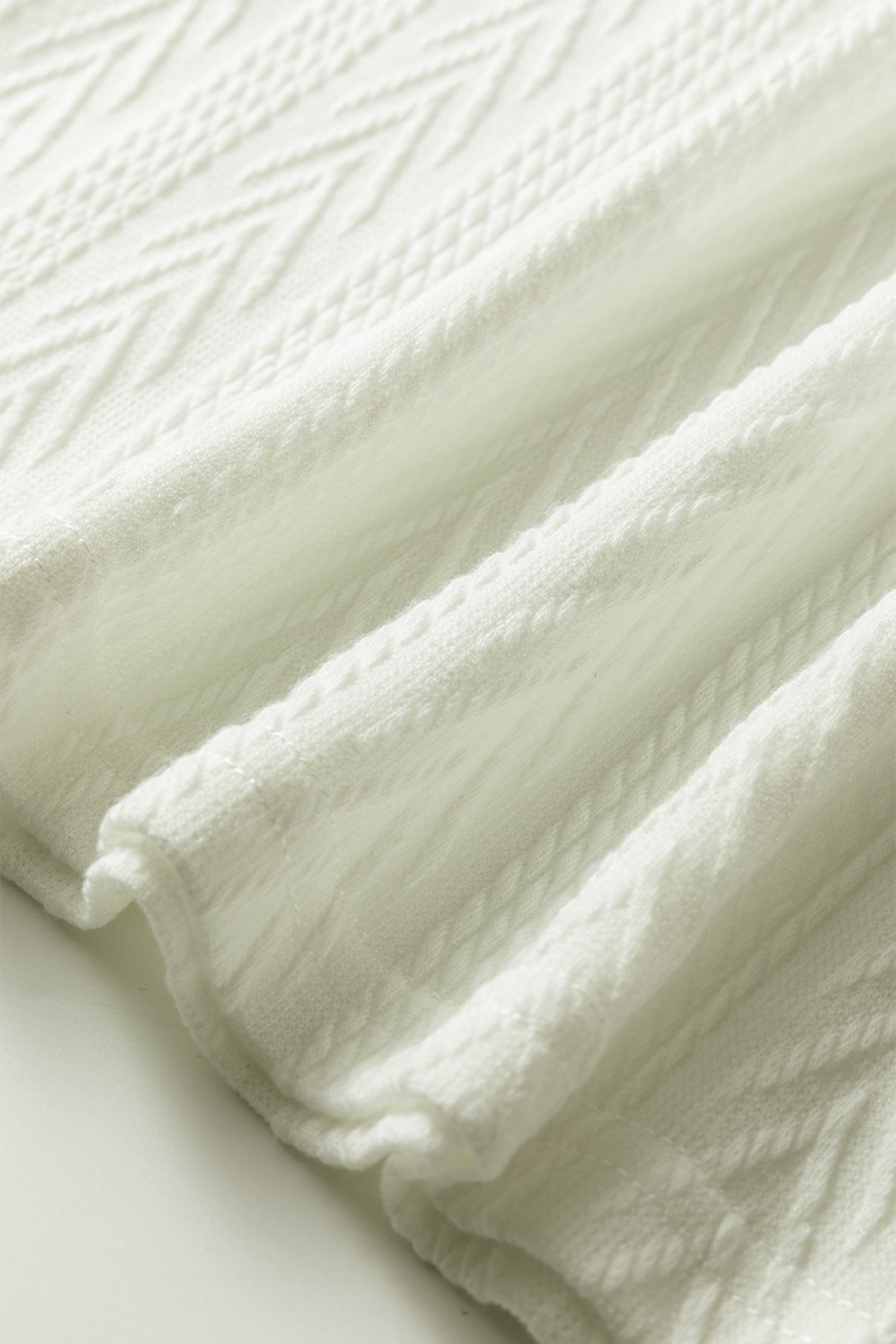 Floral Patchwork Textured Knit Drawstring V Neck Blouse - eAura