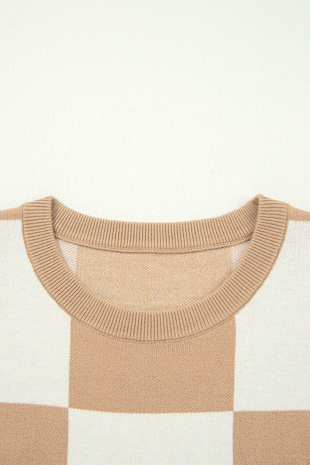 Checkered Pattern Loose Drop Shoulder Half Sleeve Sweater eAura