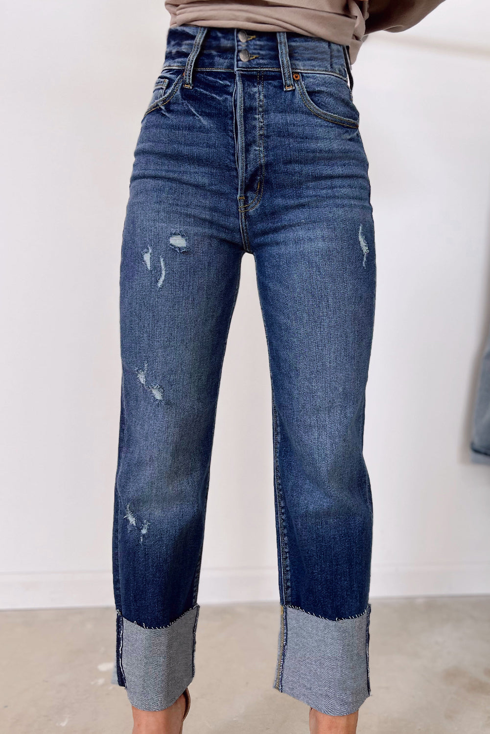 High Waist Distressed Straight Leg Jeans - eAura
