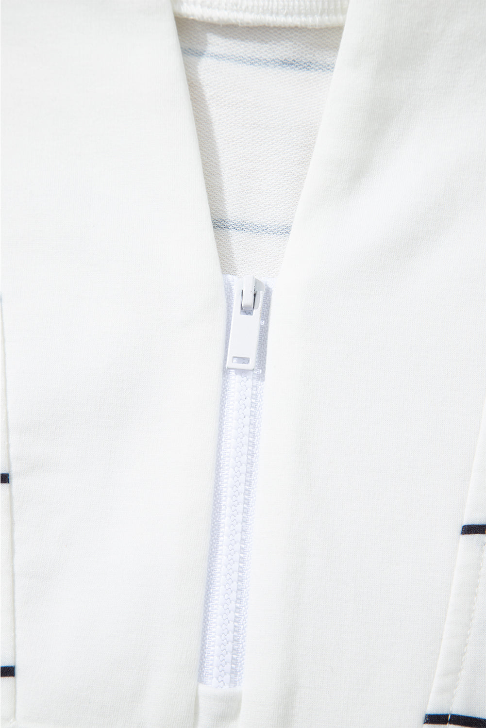 Zip V-Neck Stripe Print Drop Shoulder Long Sleeve Top - eAura