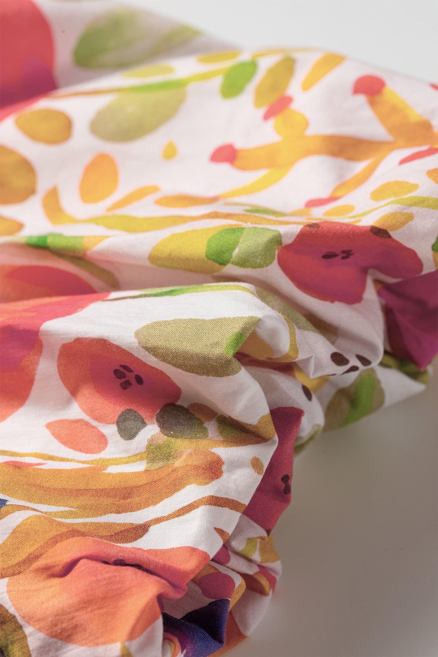 Floral Print V Neck Short Puff Sleeve Cotton Blouse – Rose