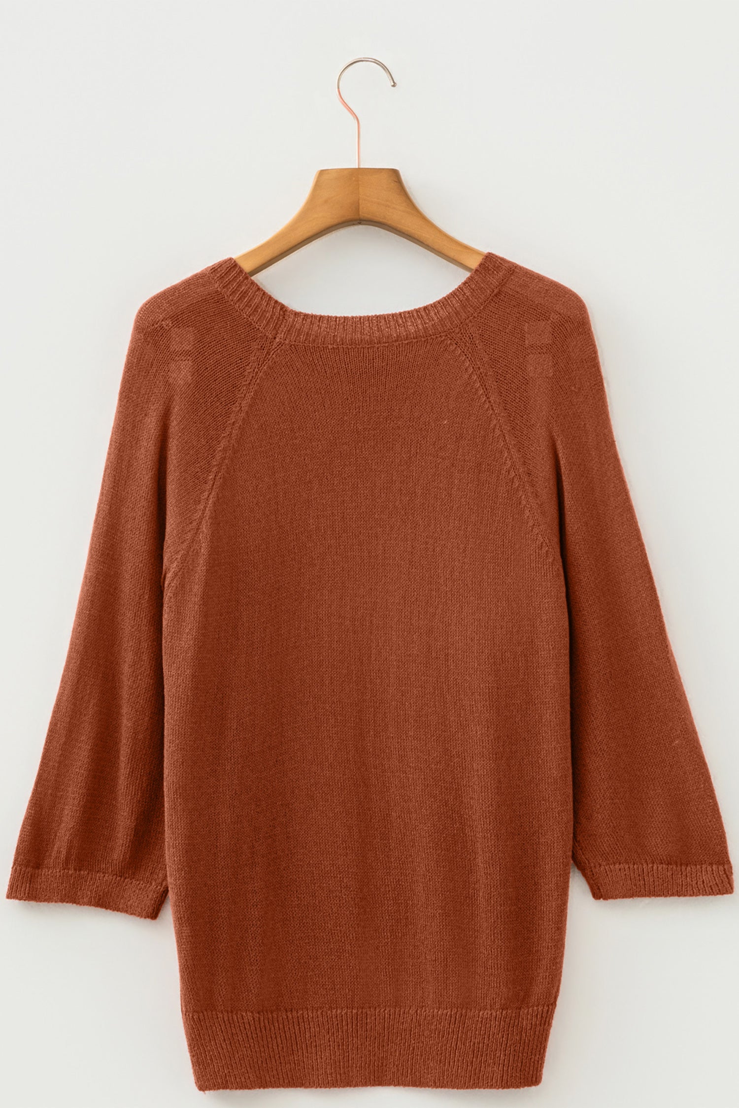 Coffee Ribbed Knit Round Neck Short Sleeve Sweater – Brown