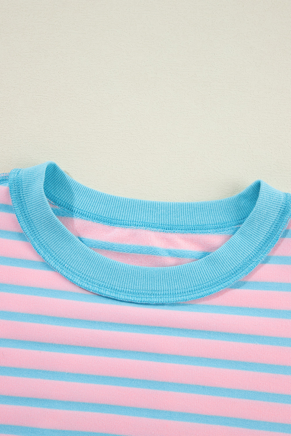 Pink Stripe Contrast Trim High Low Pullover Tunic Sweatshirt eAura