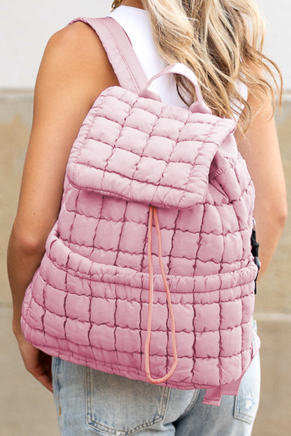 Dusk Blue Solid Flapped Quilted Puffer Backpack