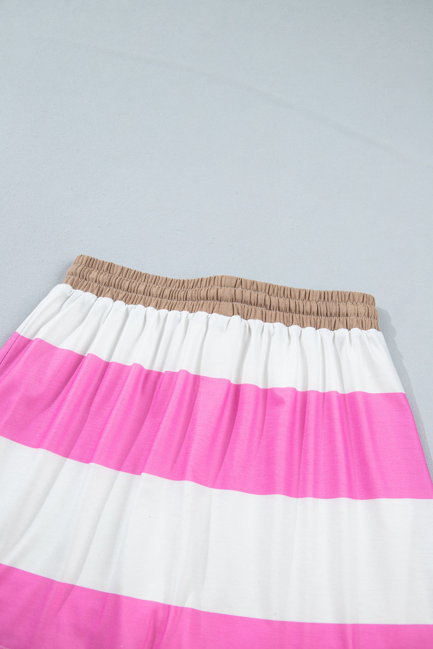 Colorblock Trim Polo Tee Drawstring Mini Skort 2pcs Set – Rose Stripe