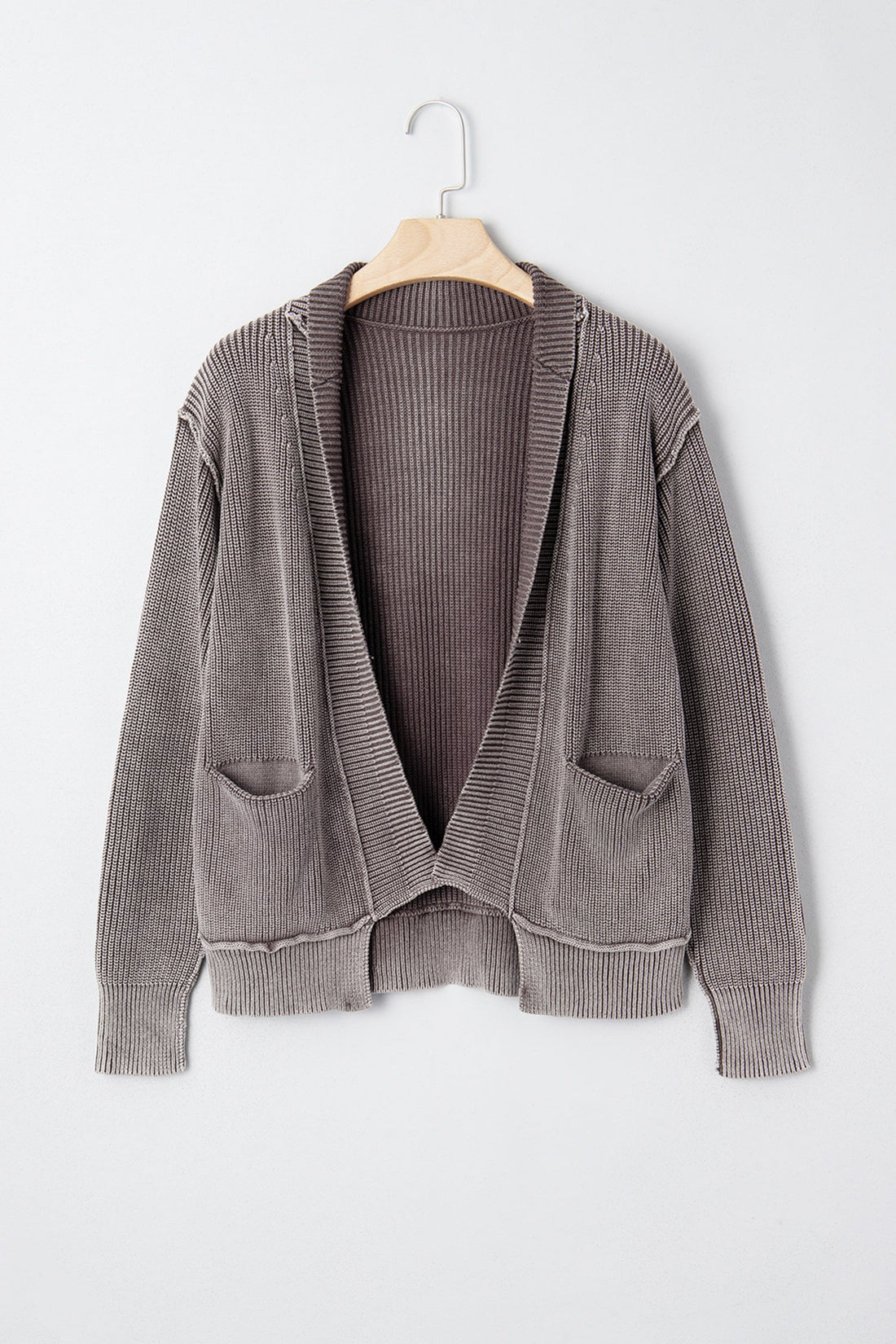 Mineral Wash Exposed Seam Patchwork Knit Open Sweater Cardigan - eAura