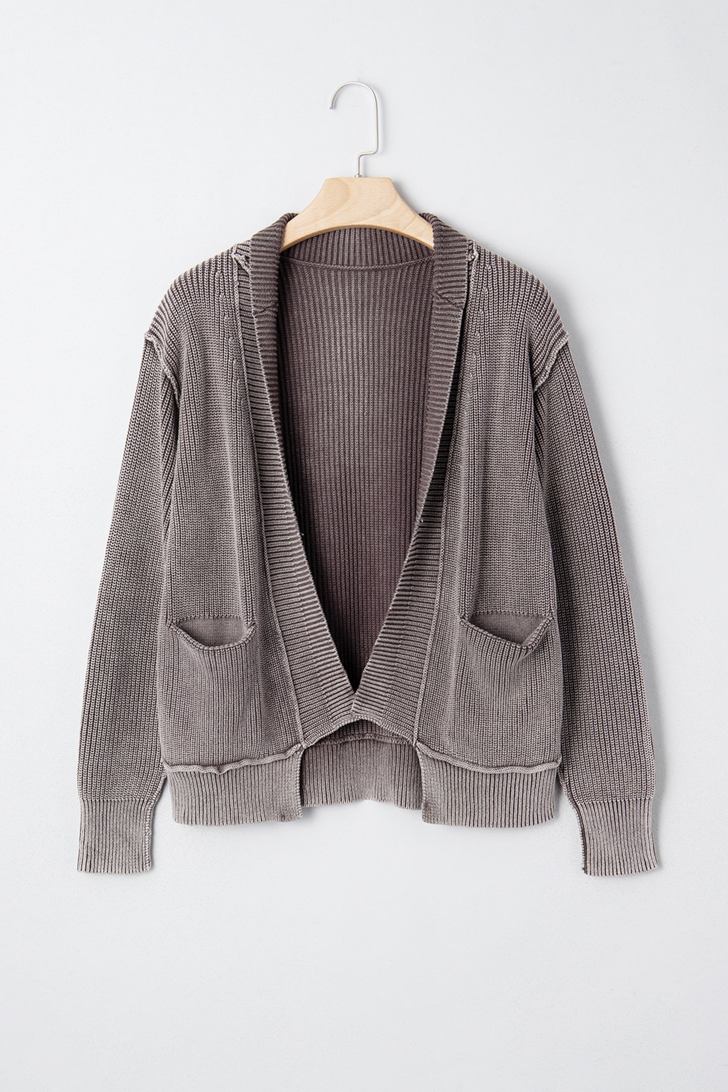 Mineral Wash Exposed Seam Patchwork Knit Open Sweater Cardigan - eAura