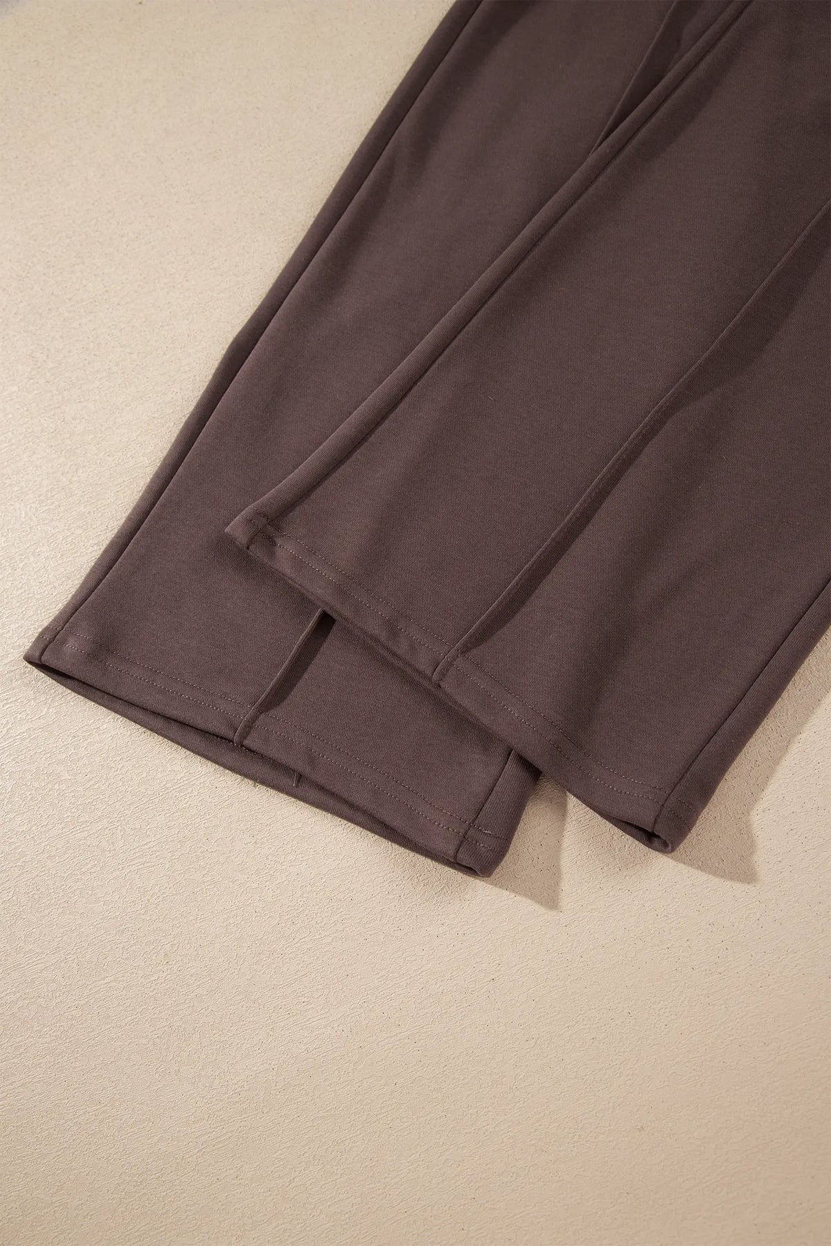 Coffee Solid Colour Piping Trim Mock Neck Pullover Drawstring Pants Set – Brown