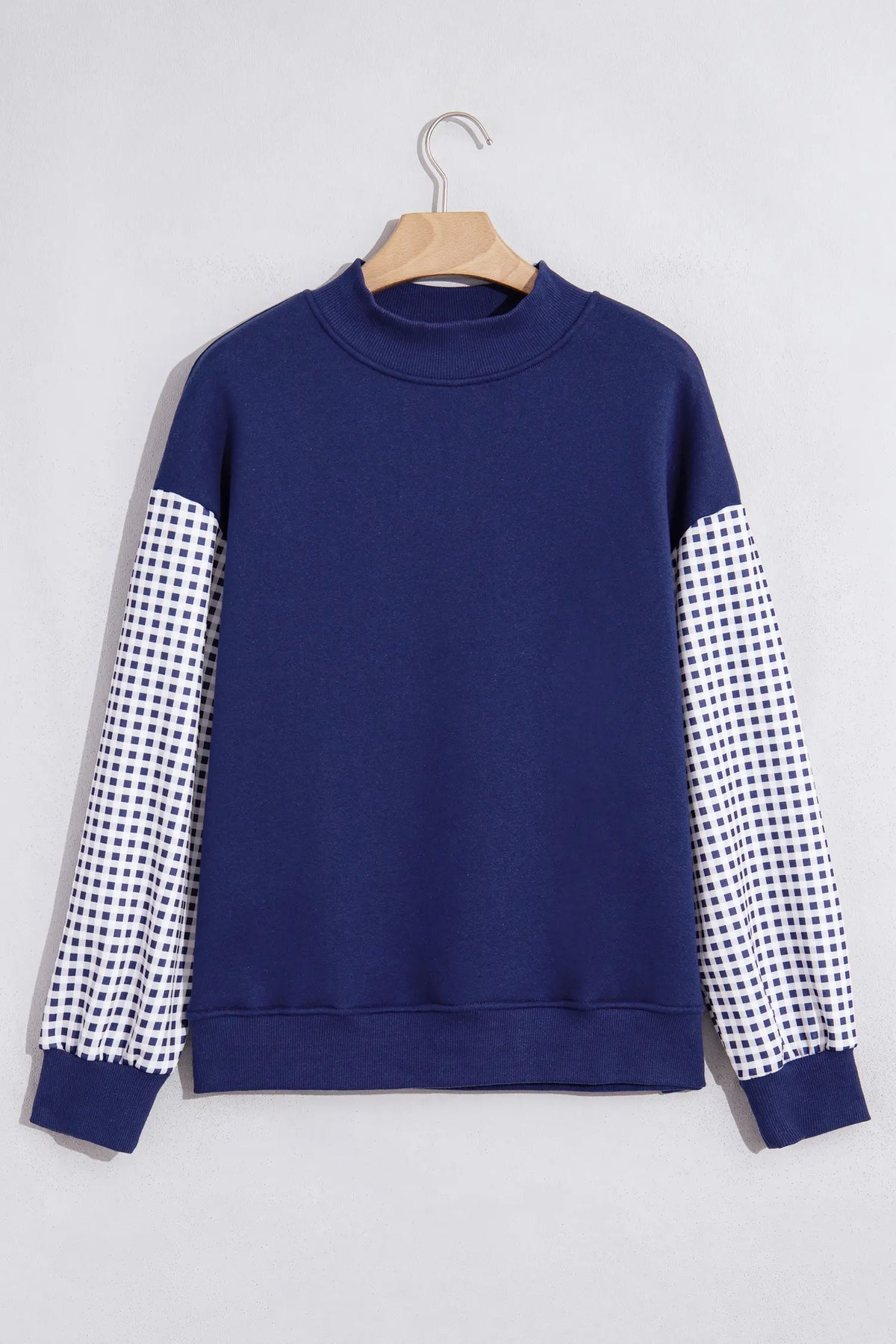 Plaid Sleeve Colourblock Loose Tunic Sweatshirt – Fiery Red