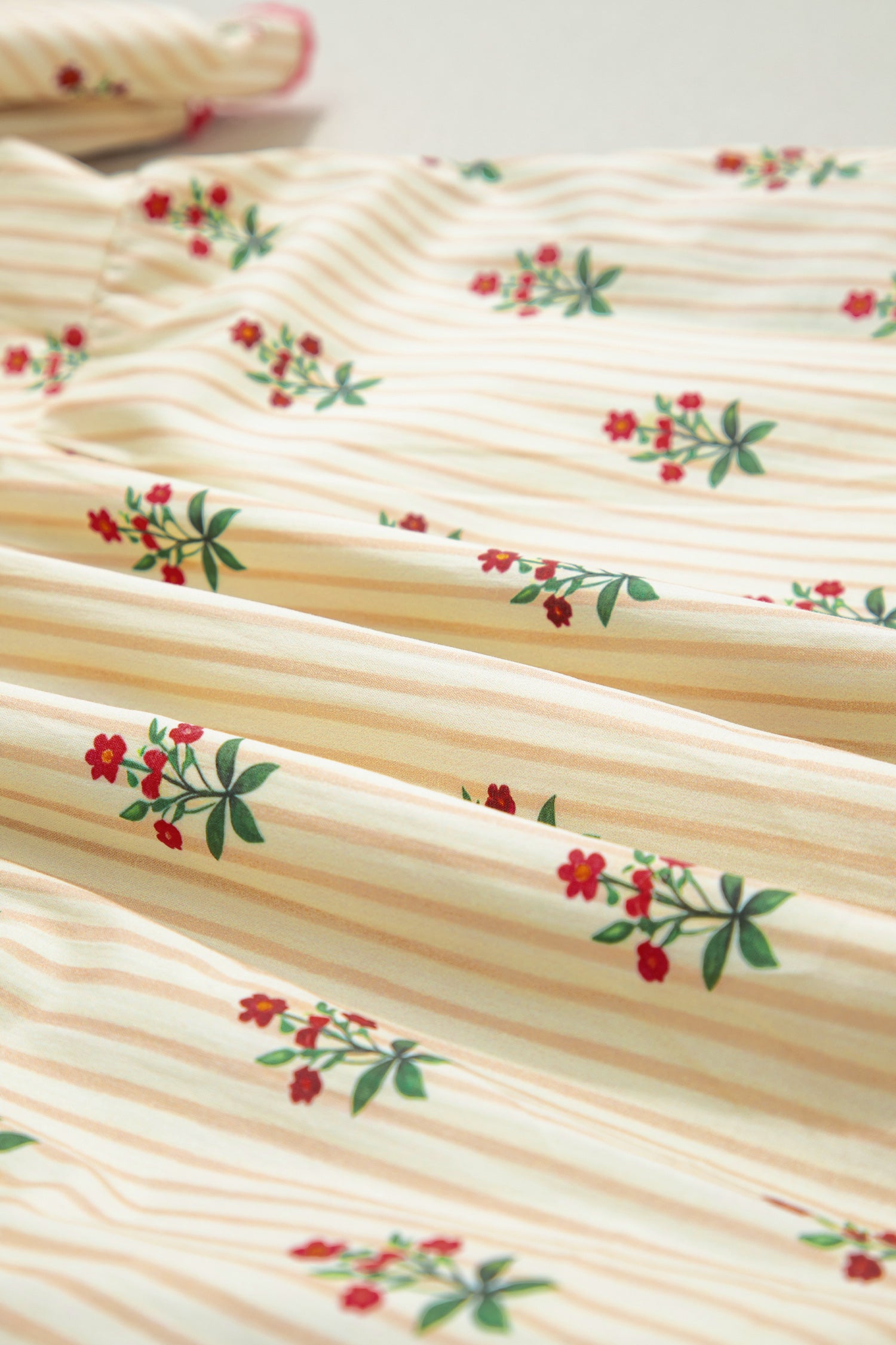 Striped Floral Print Contrast Detail Ruffle Hem Short Dress