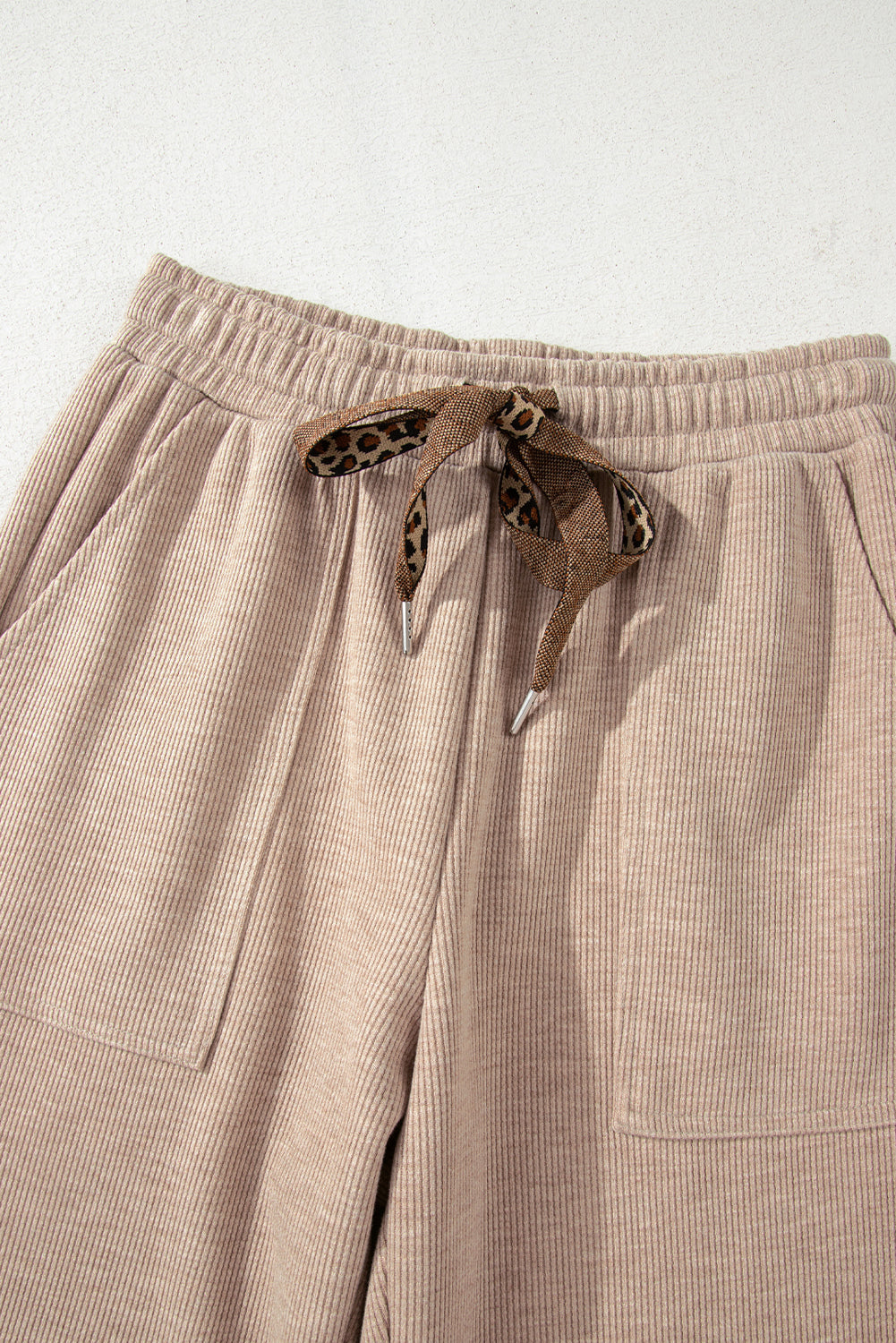Soft Corduroy Leopard Drawstring High Waist Trousers - eAura