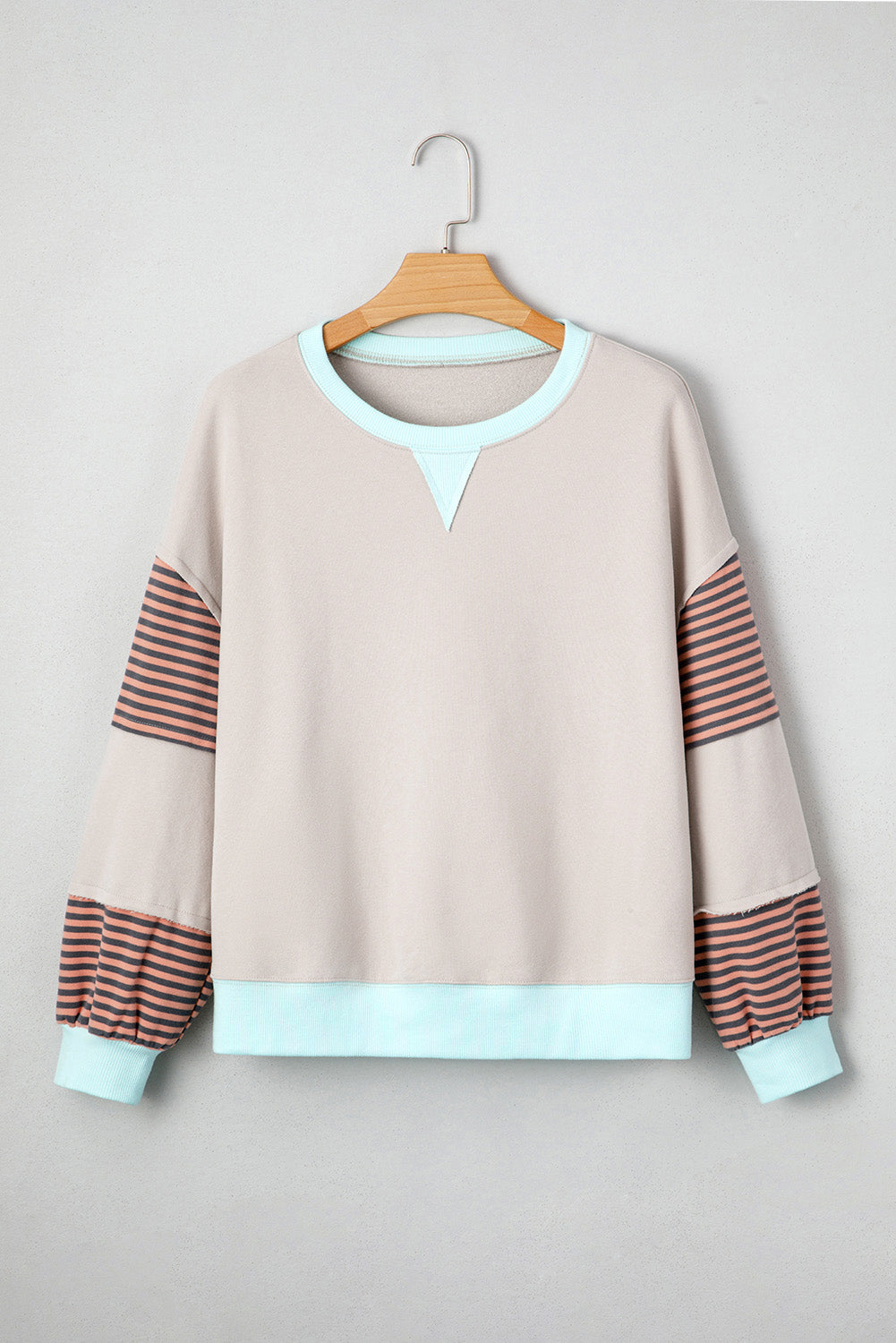 Striped Patchwork Drop Shoulder Sweatshirt - eAura