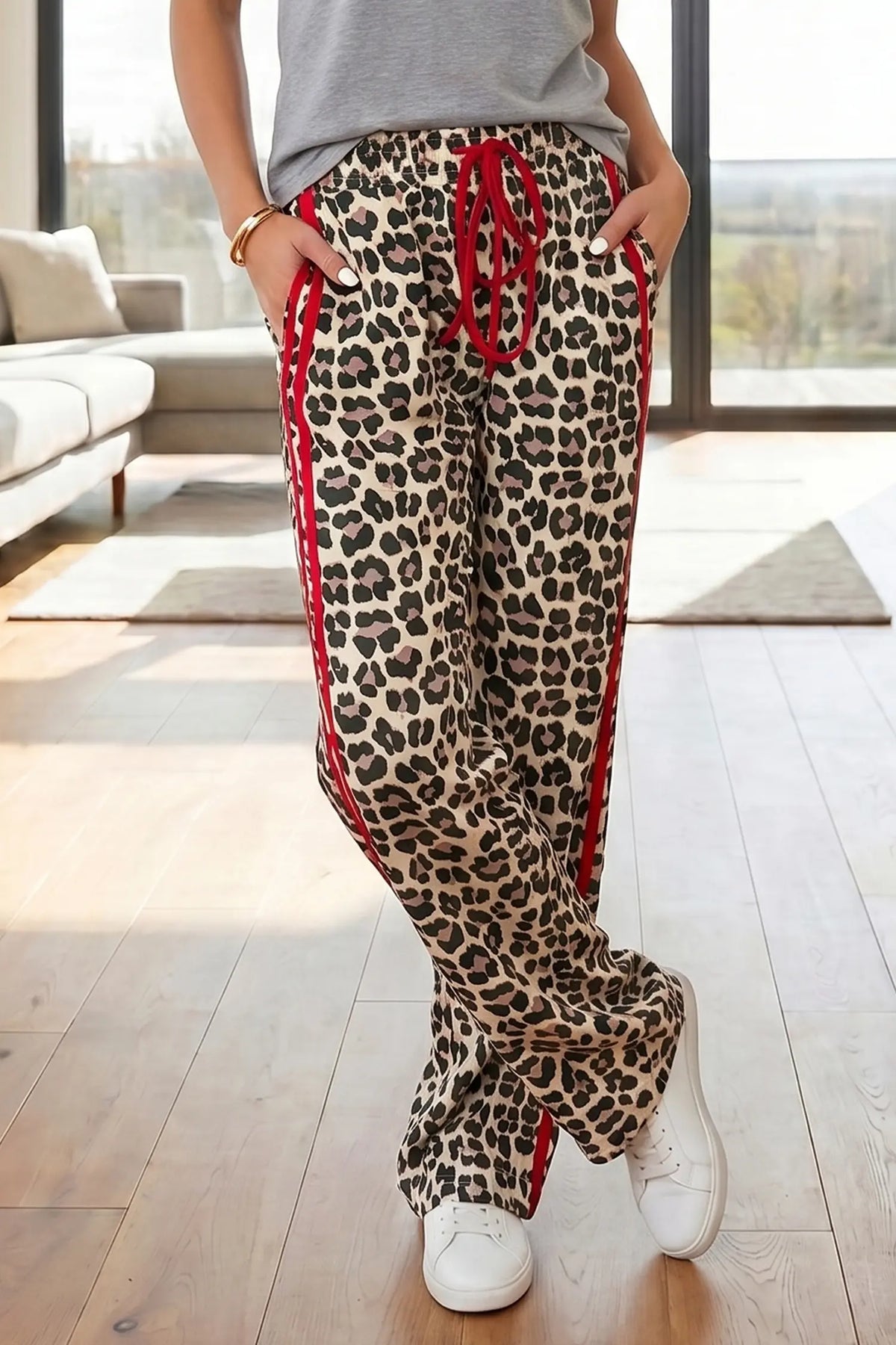 Side Stripe Leopard Wide leg Trousers – Rose