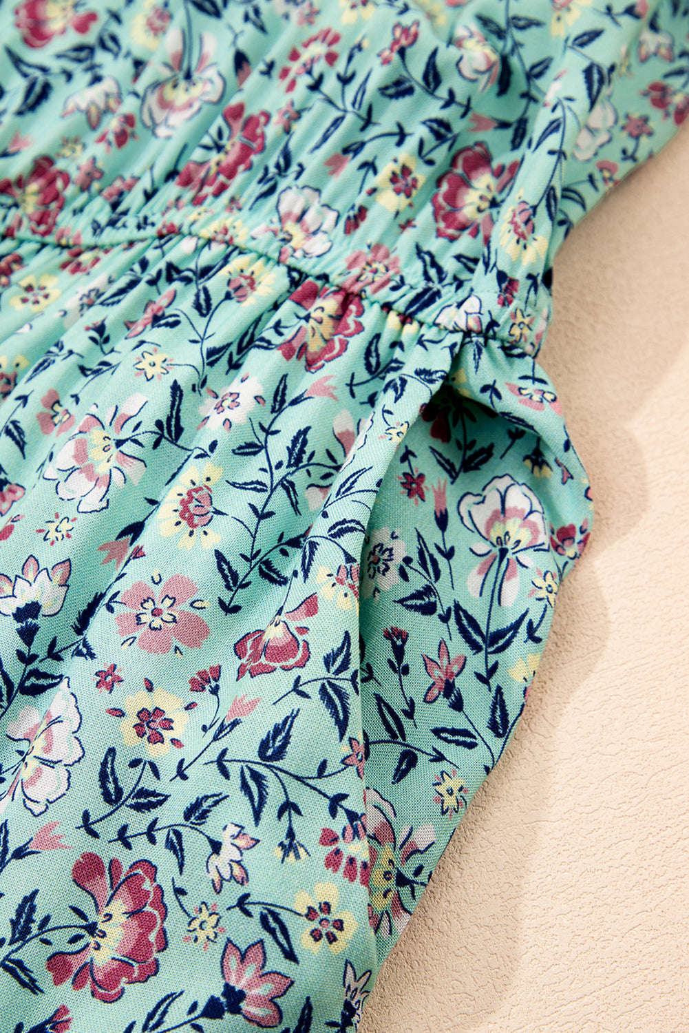 Bohemian Floral Ruffle Bottom Spaghetti Strap Jumpsuit eAura