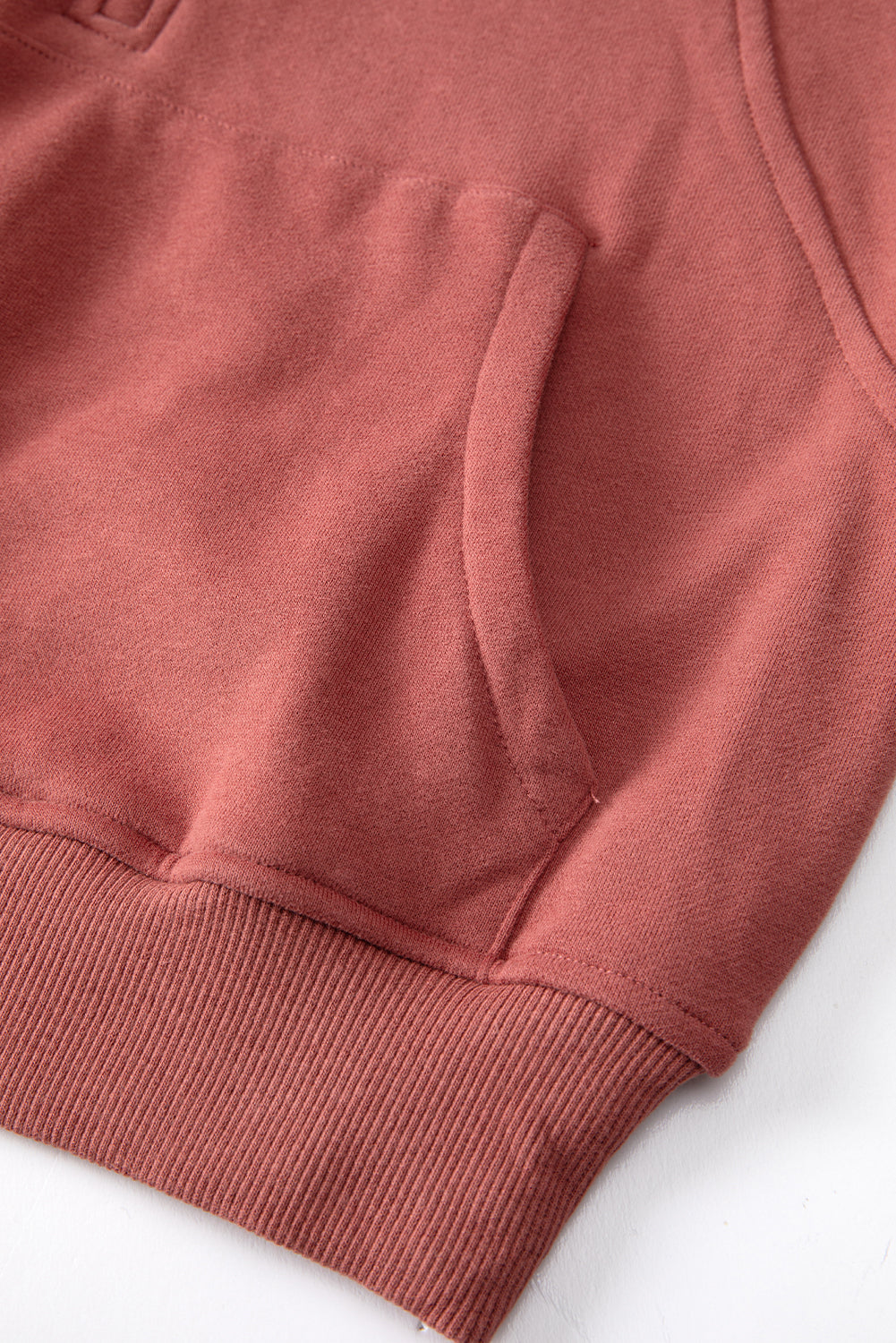 Brown Fleece Lined Zip Up Stand Collar Thumbhole Sleeve Sweatshirt eAura