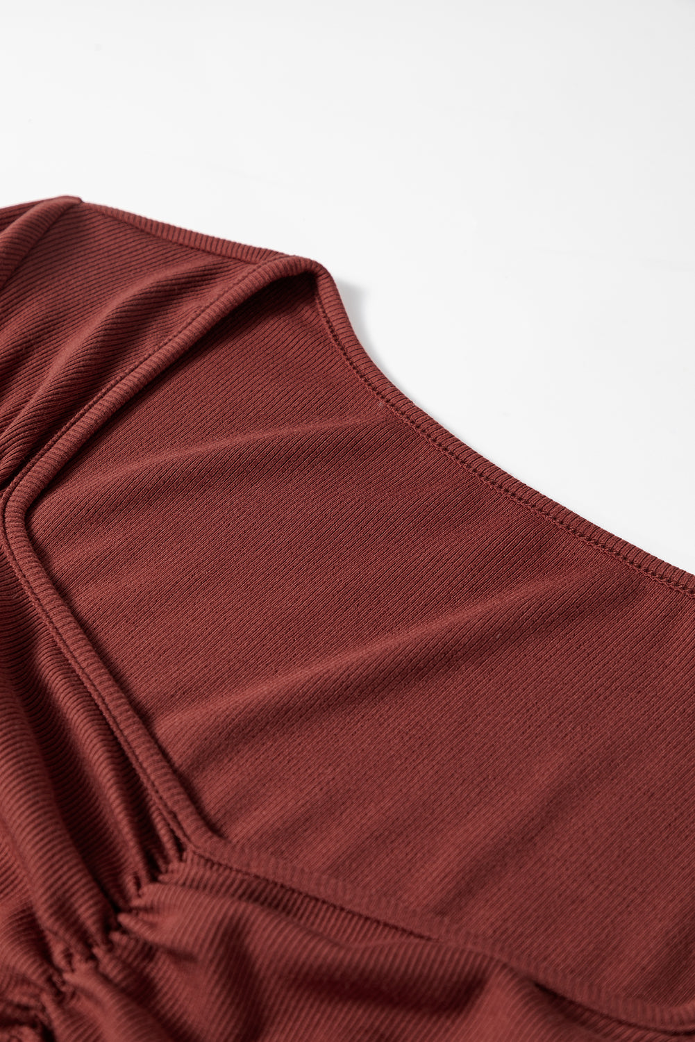 Gathered Bust Square Neck Ribbed Fit Long Sleeve Top - eAura