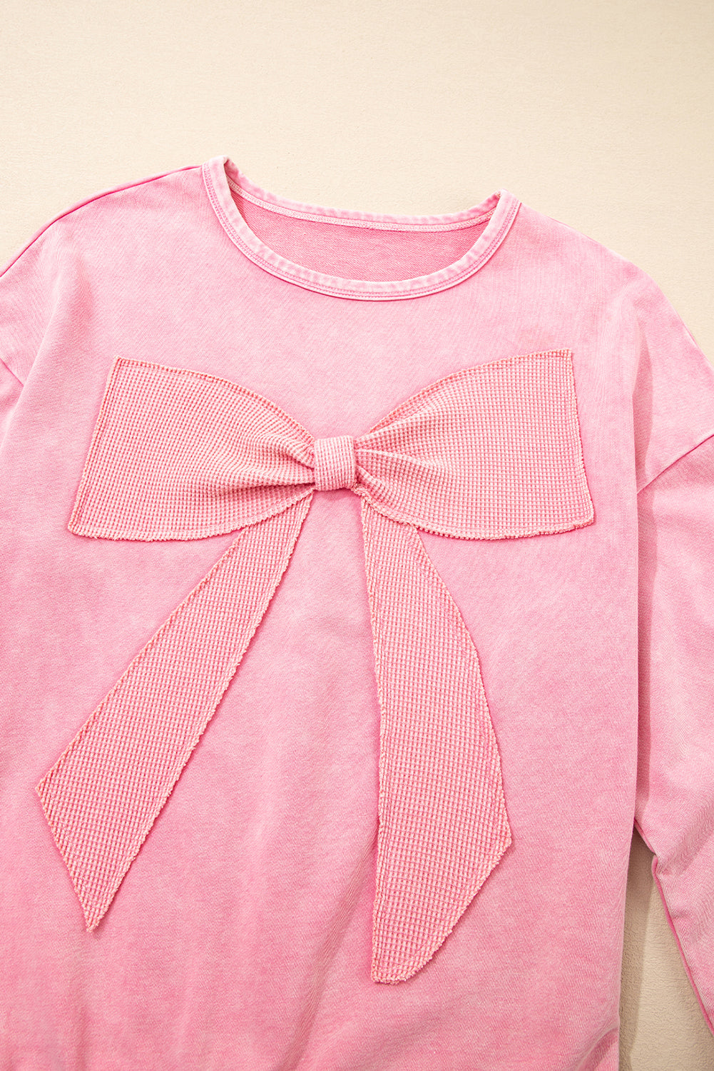 Mineral Wash Big Bow Patchwork Pullover Sweatshirt eAura