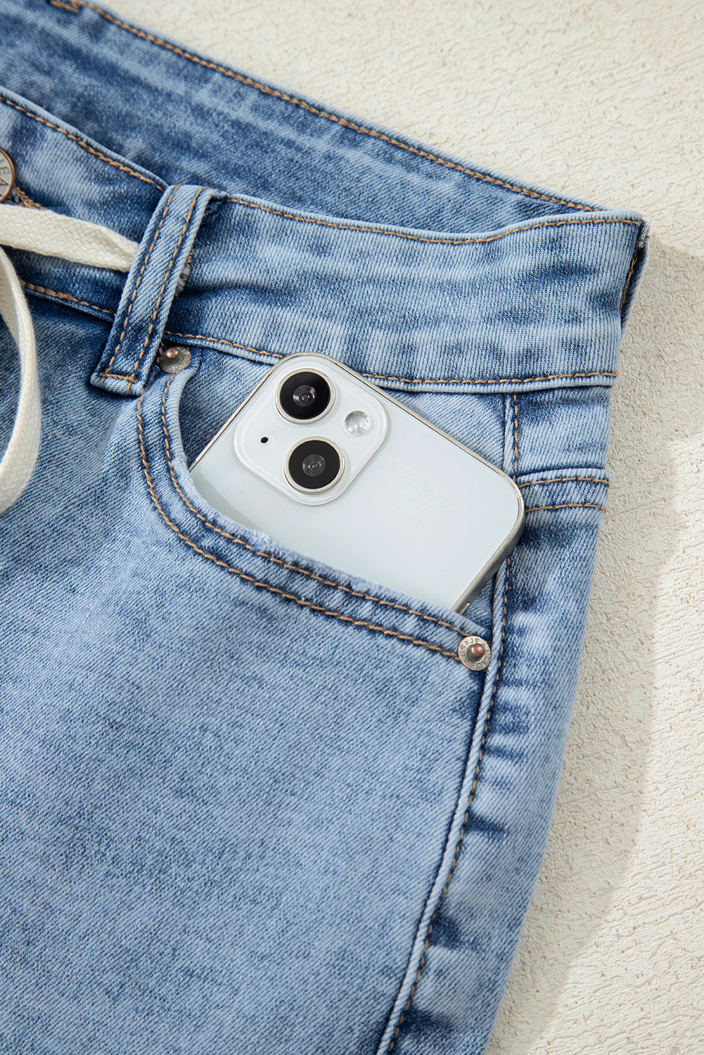 Slit Leg High Rise Drawstring Casual Jeans - eAura