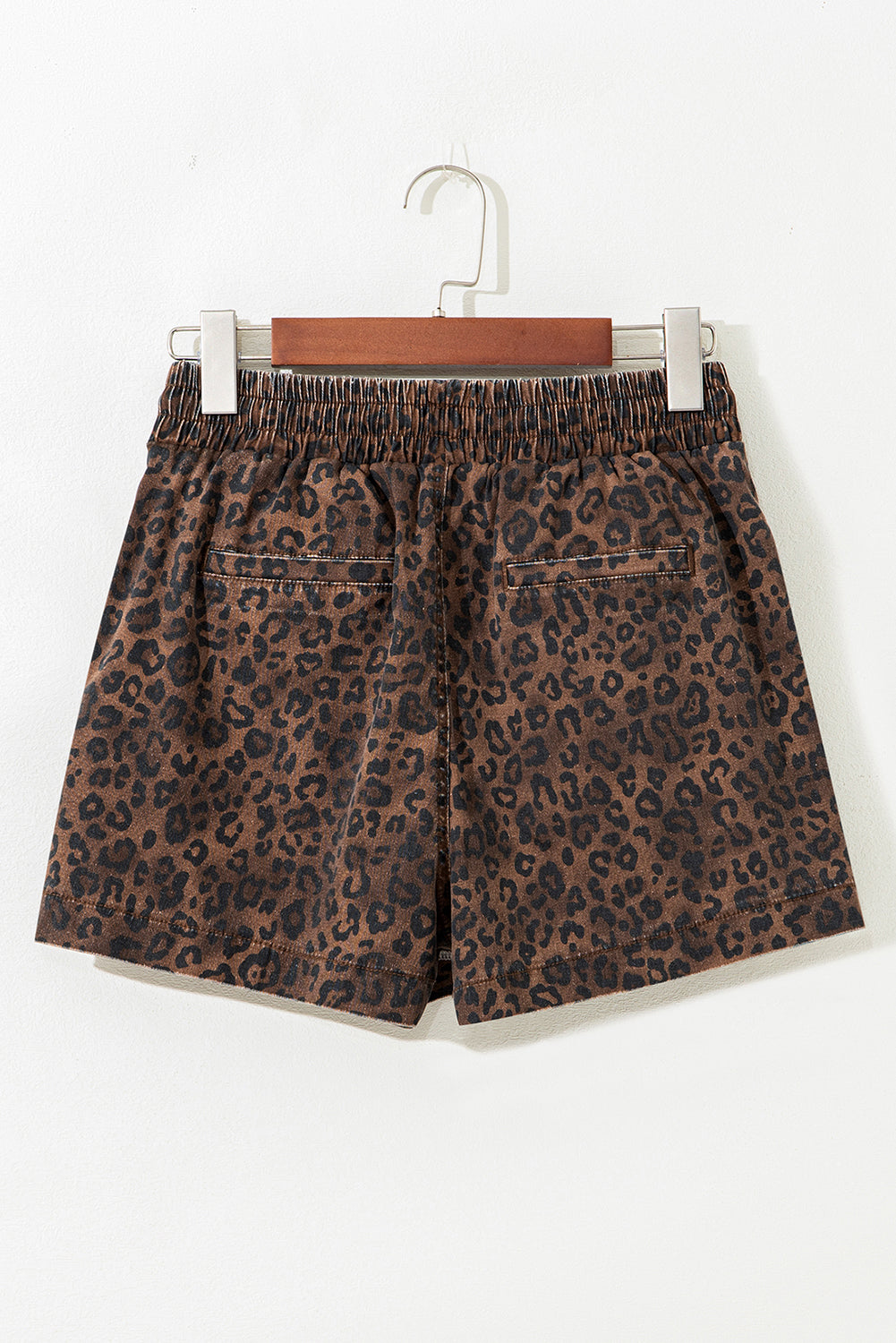 Brown Leopard Print Elastic Waist Drawstring Denim Skort eAura