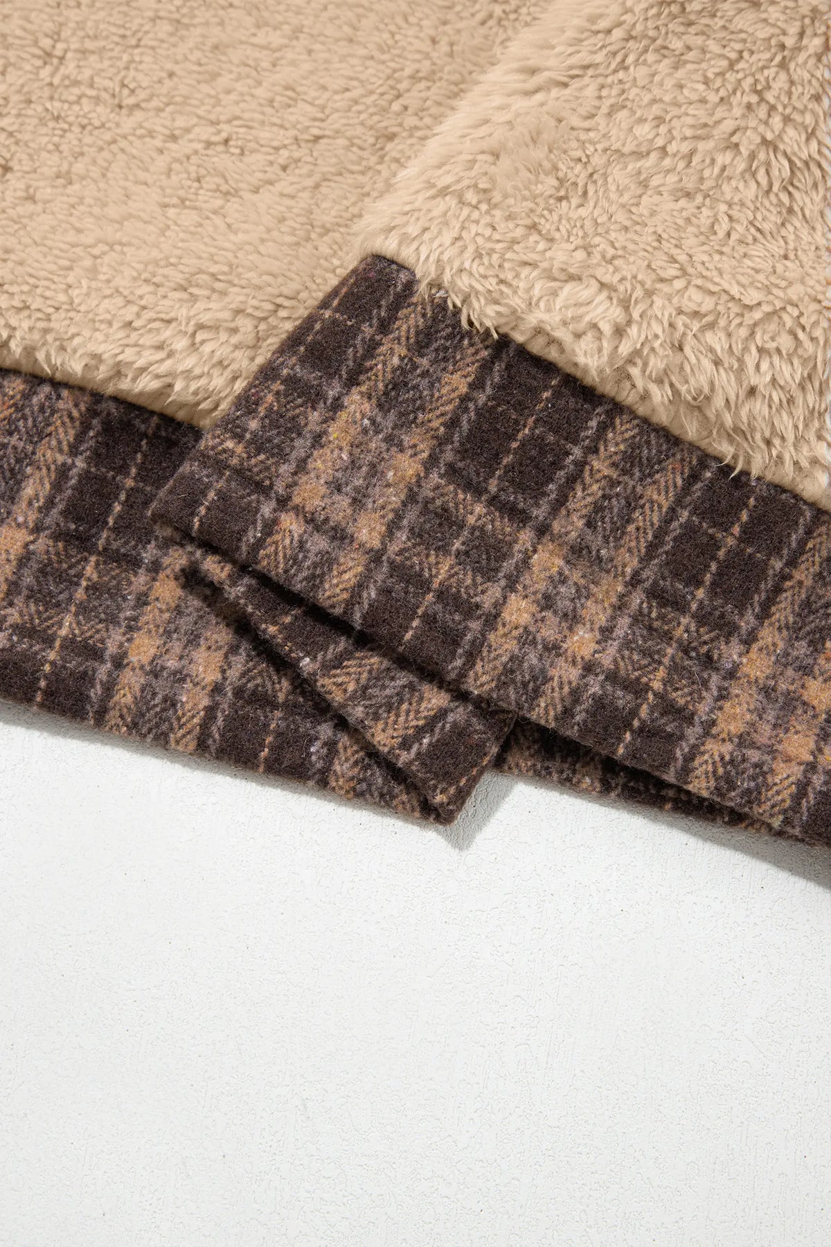 Fleece Pullover Sweatshirt with Plaid Collar & Button Front